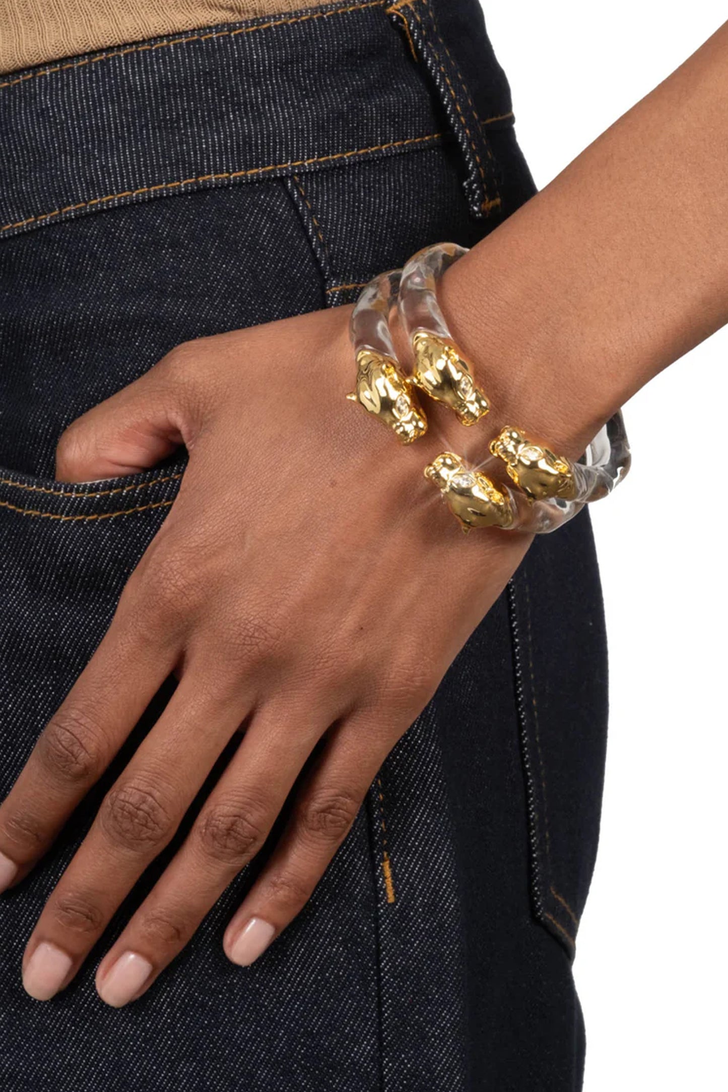 Panther Visage Lucite Hinge Cuff