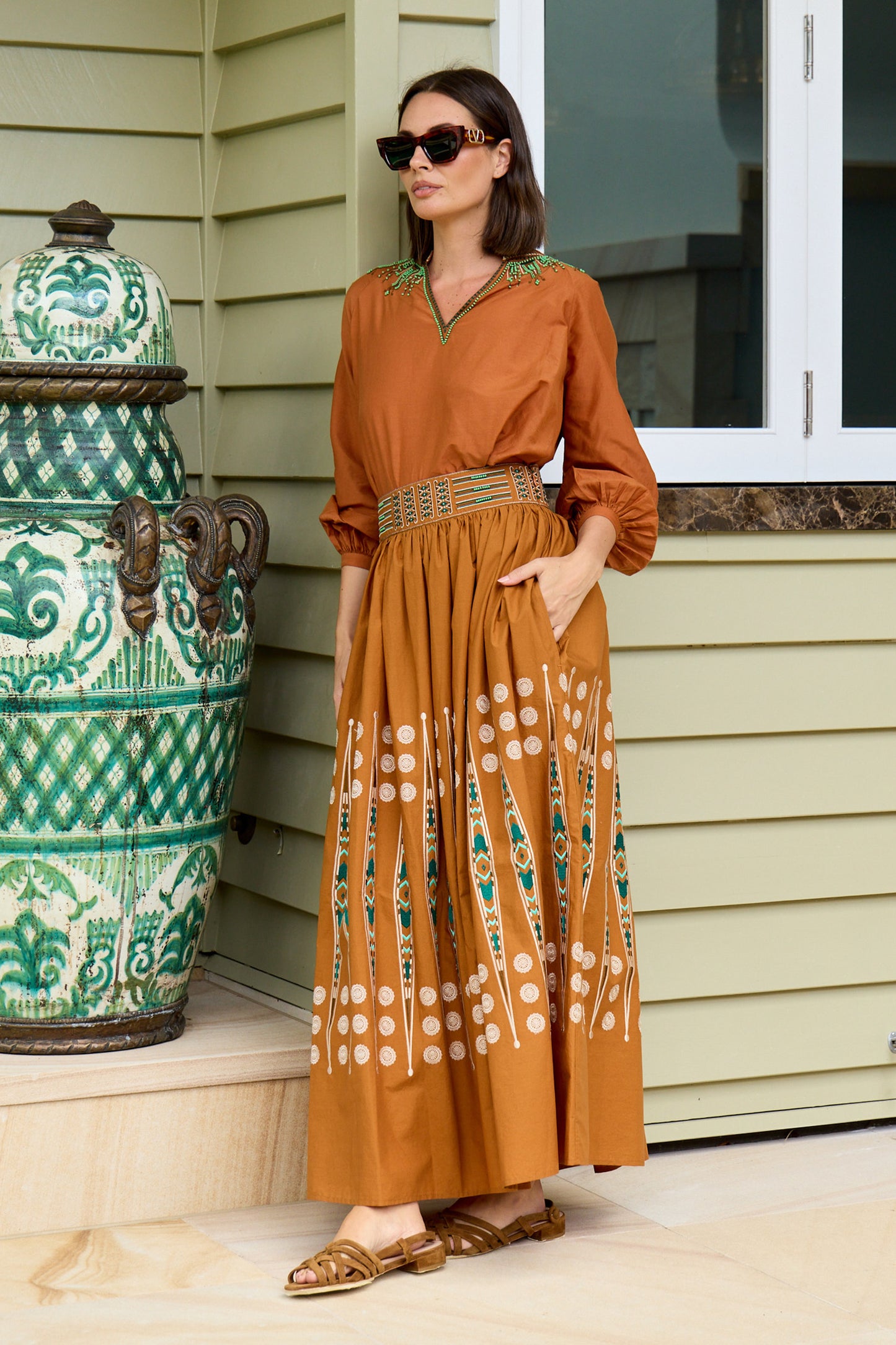 Ombretta Backgammon Embroidered Skirt