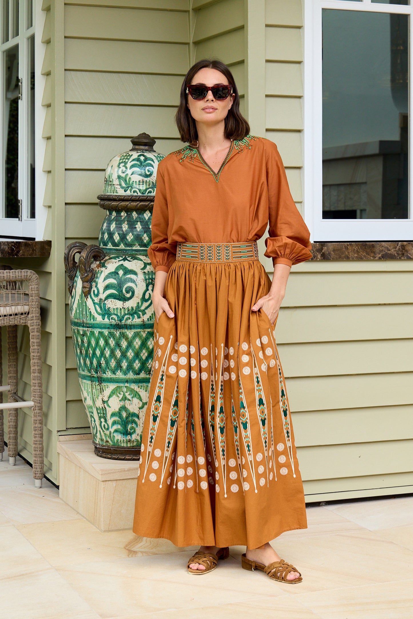 Ombretta Backgammon Embroidered Skirt