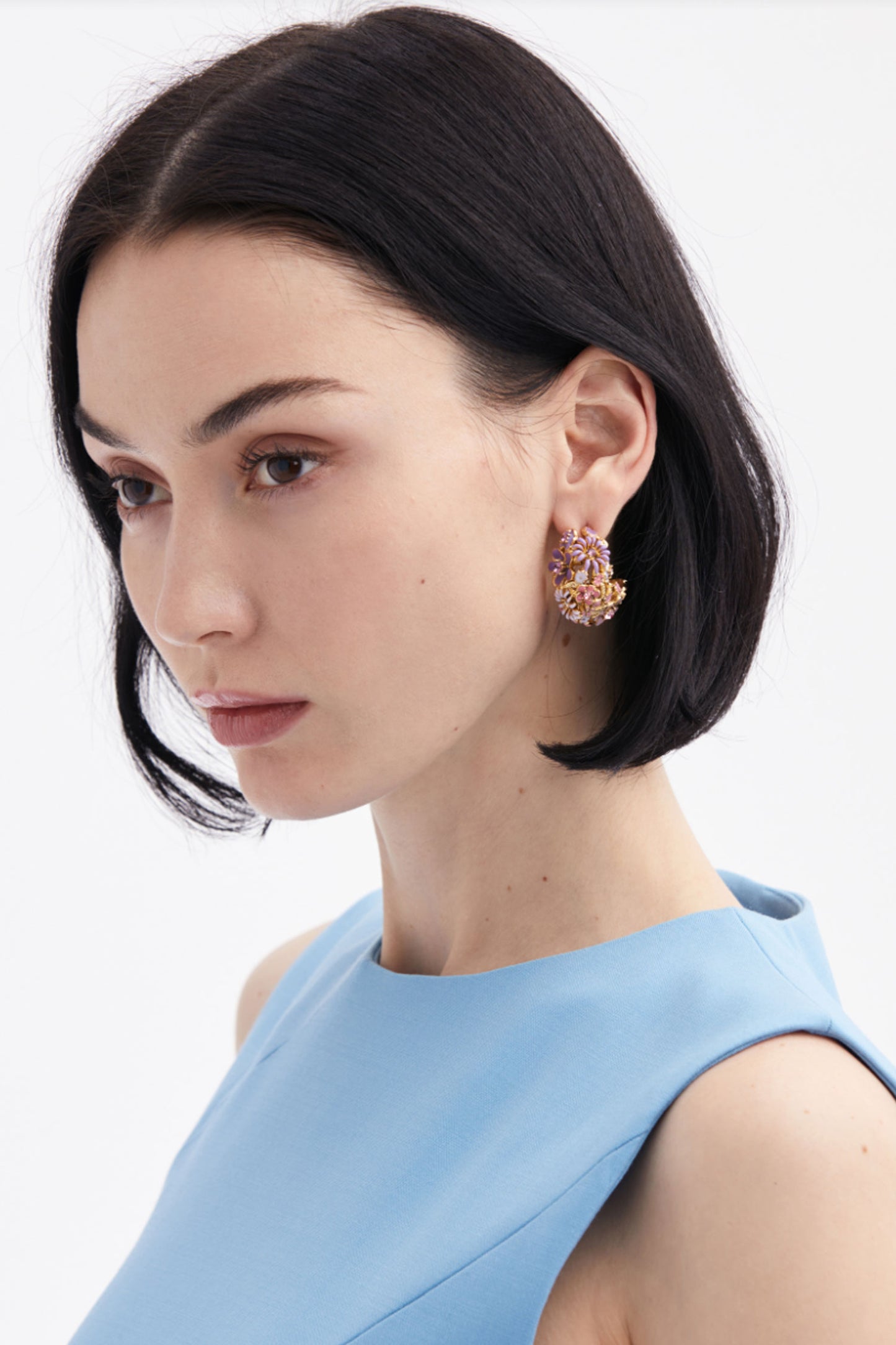 Enamel Flower Hoop Earring