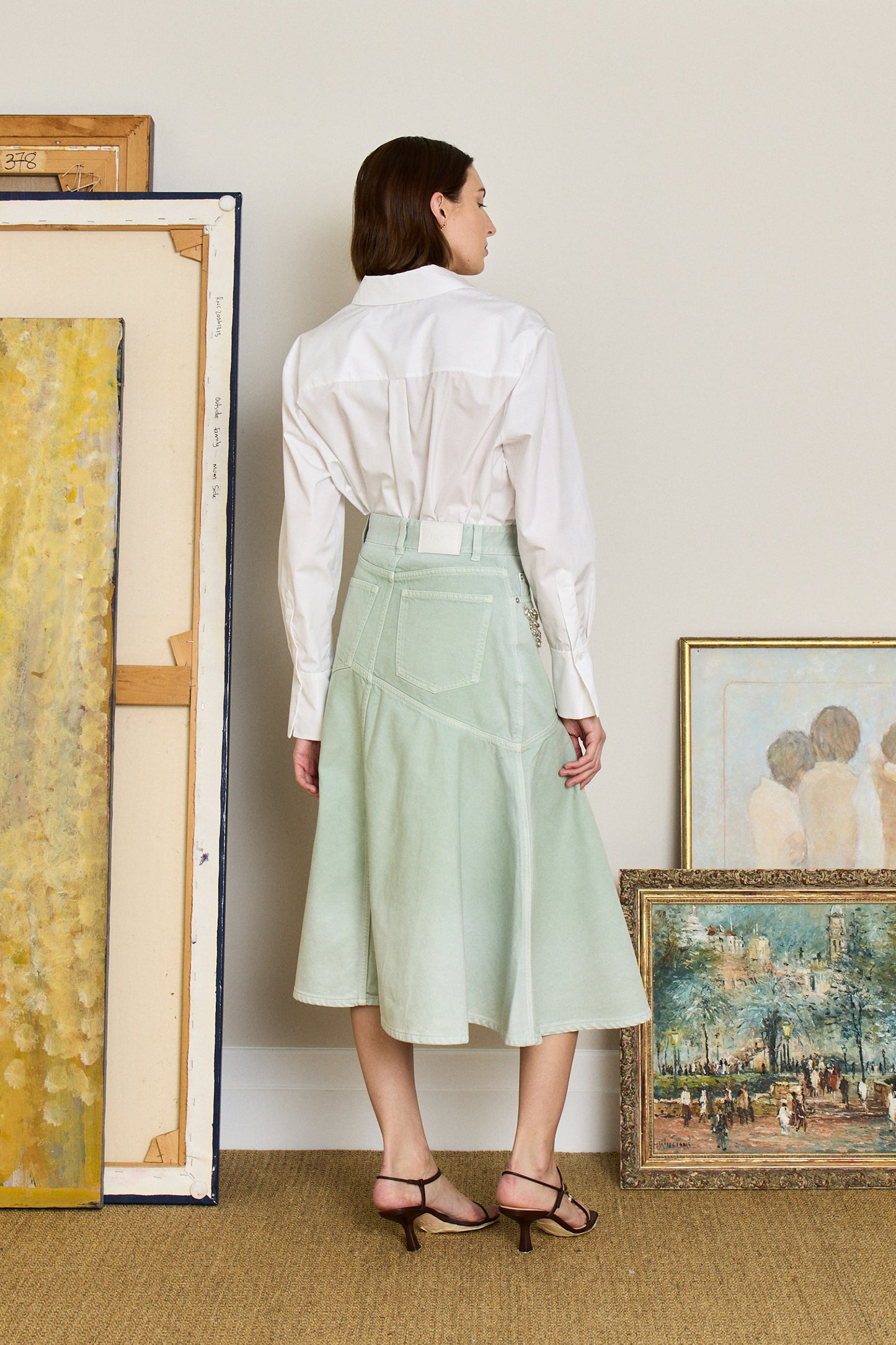 Embroided Draped Denim Skirt