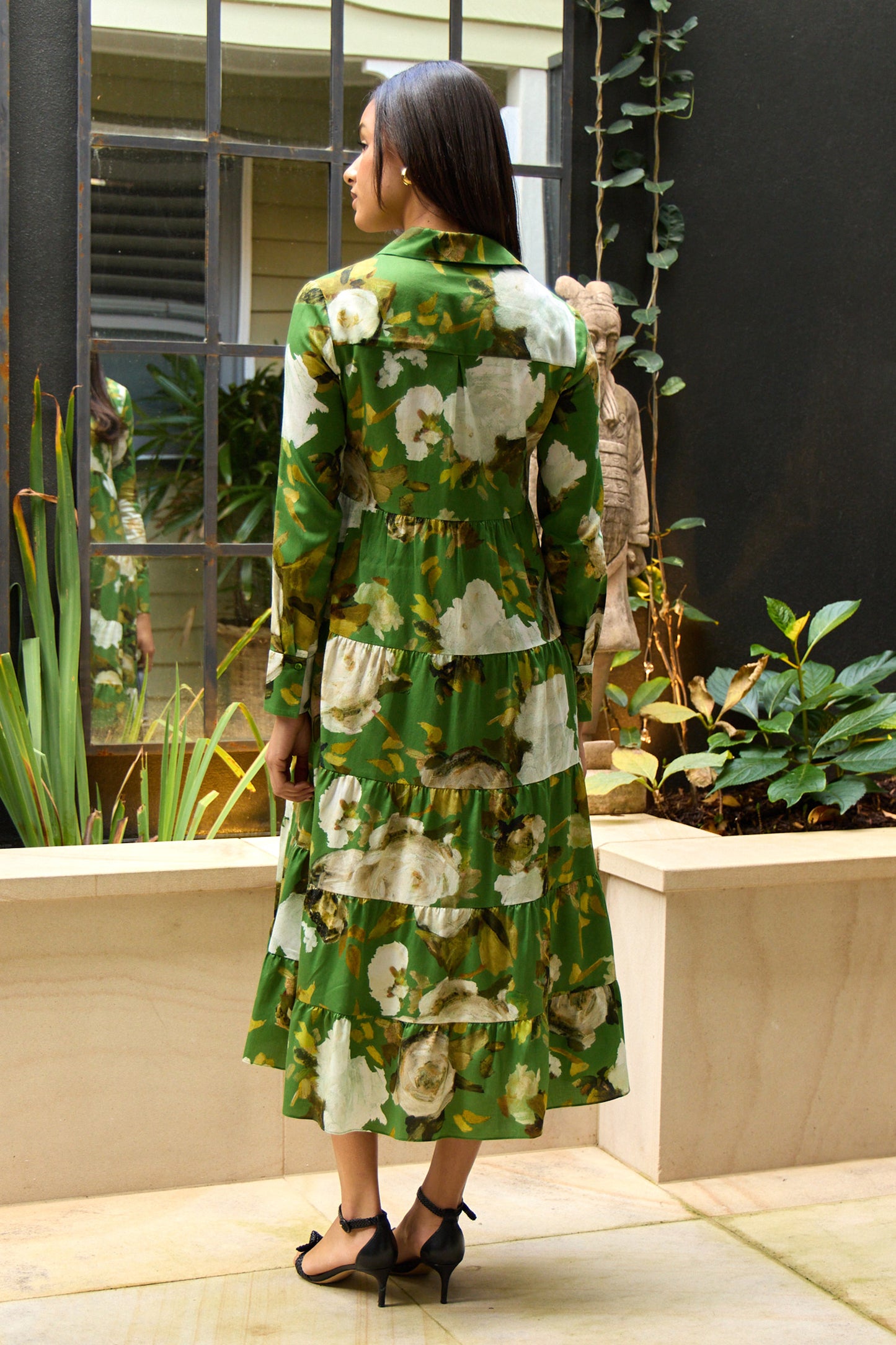 Tiered Long Sleeve Shirt Dress
