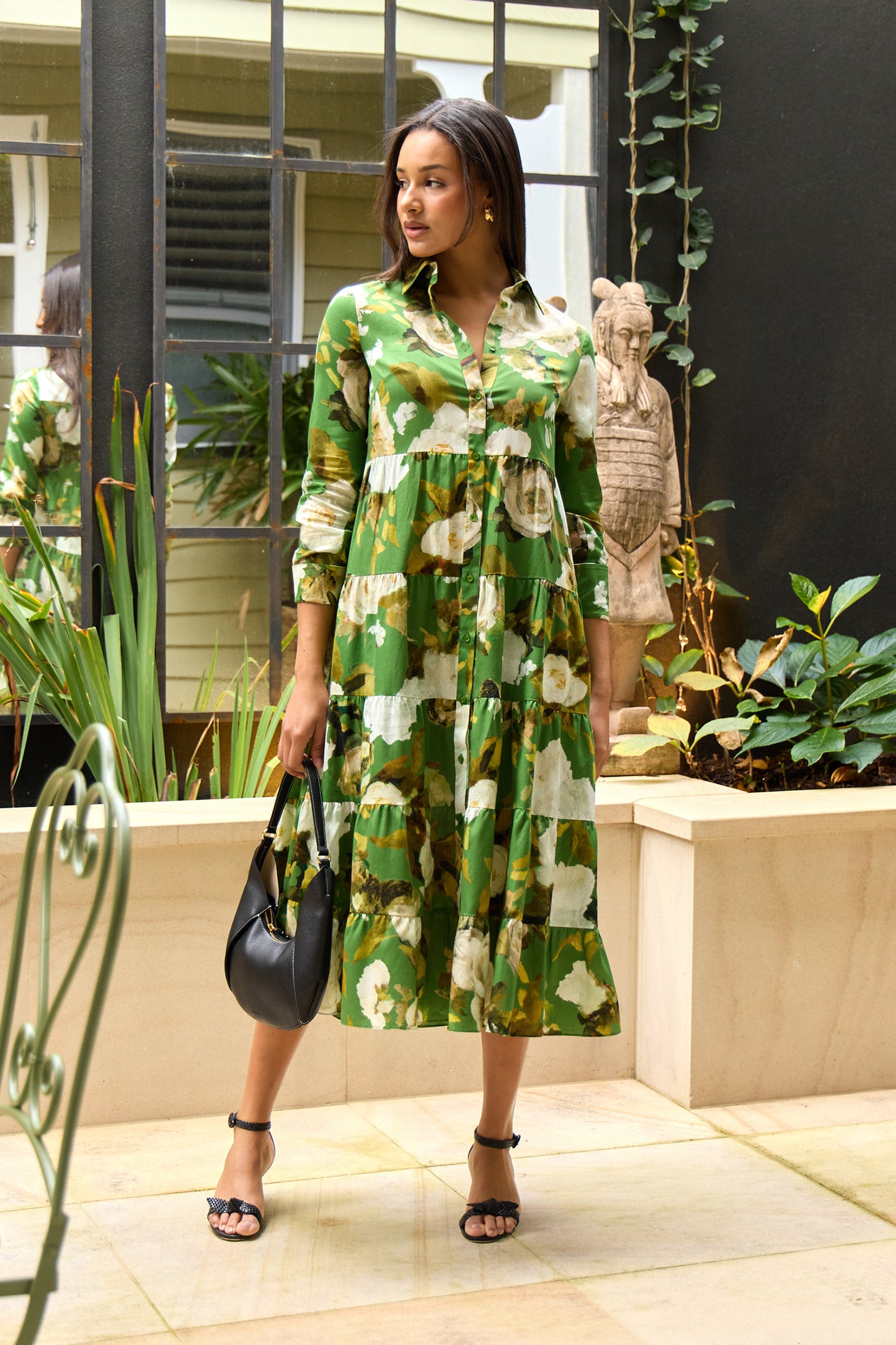Tiered Long Sleeve Shirt Dress