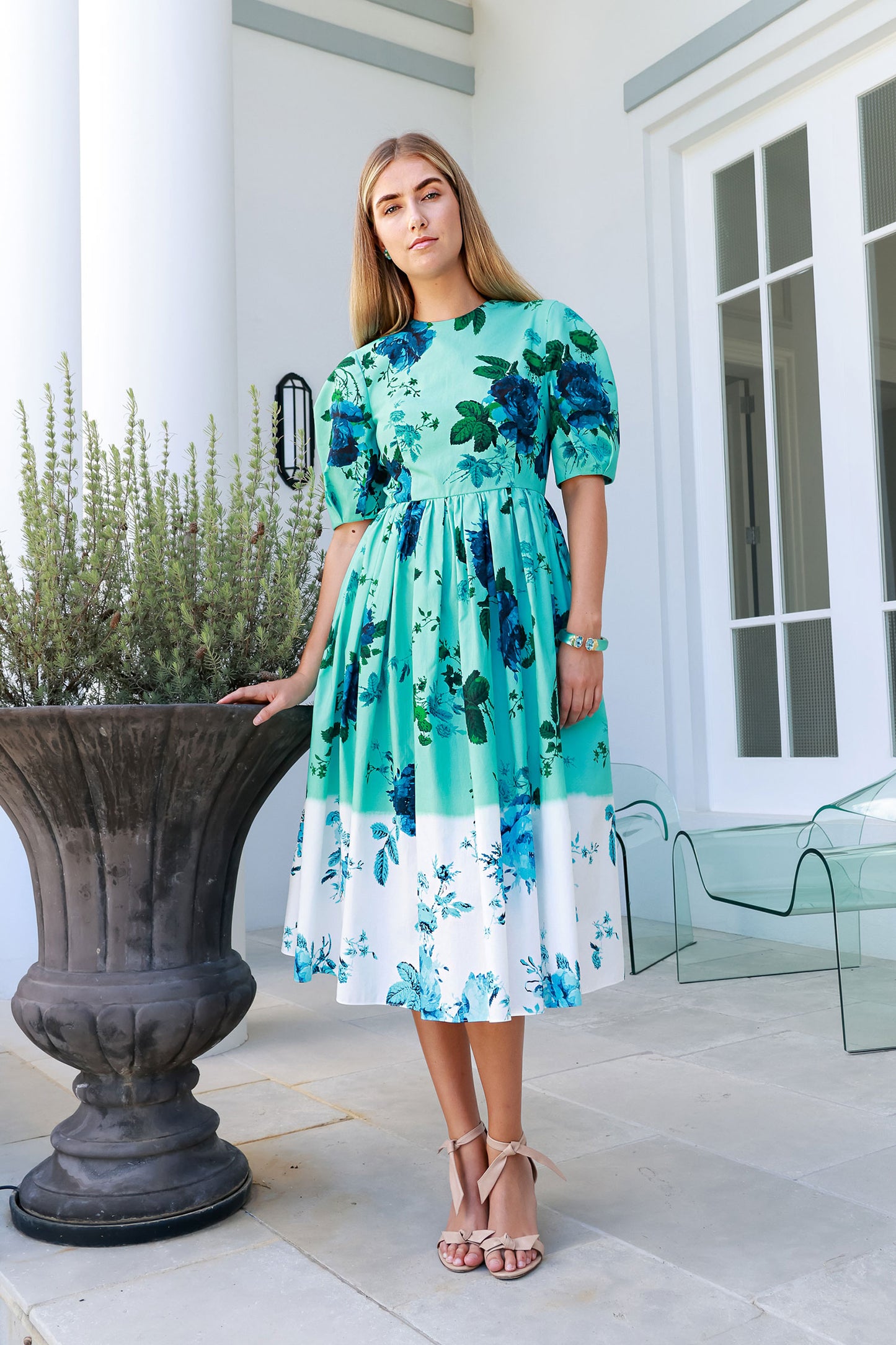 Puff Sleeve Floral Midi Dress