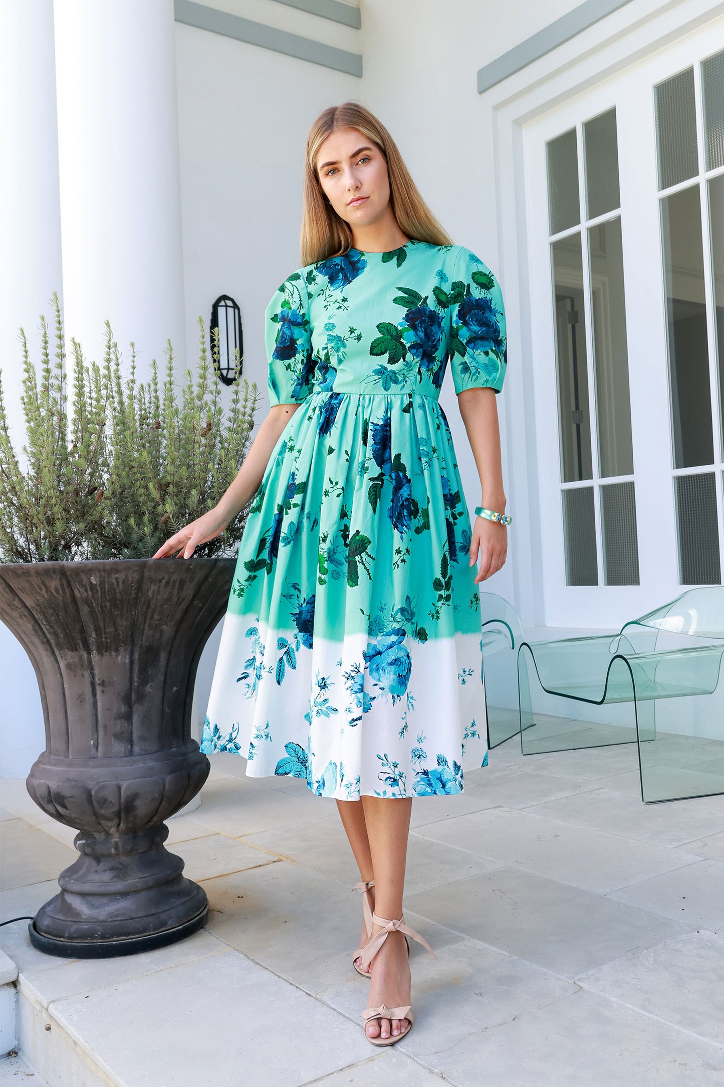 Puff Sleeve Floral Midi Dress