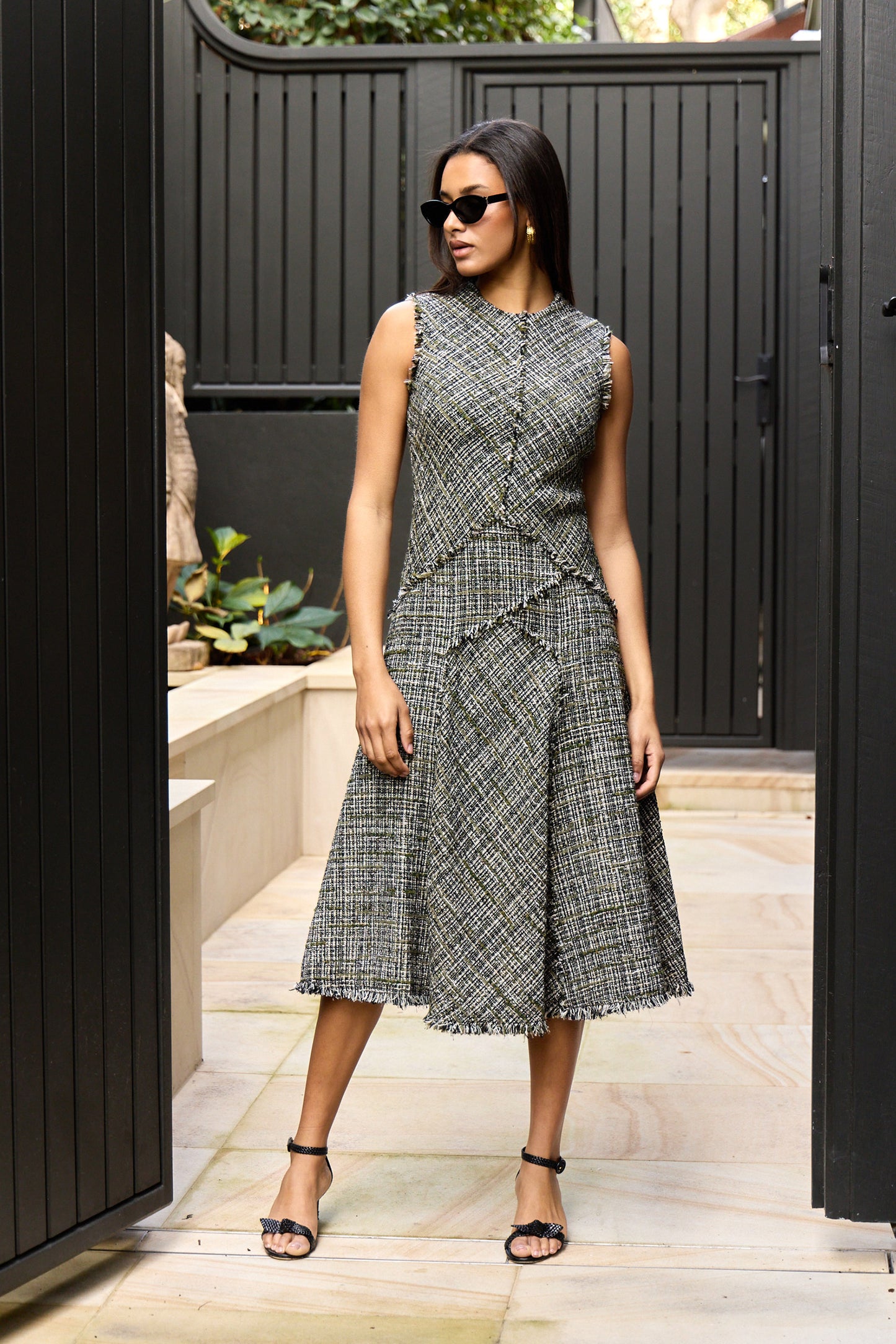 Tweed Sleeveless Midi Dress