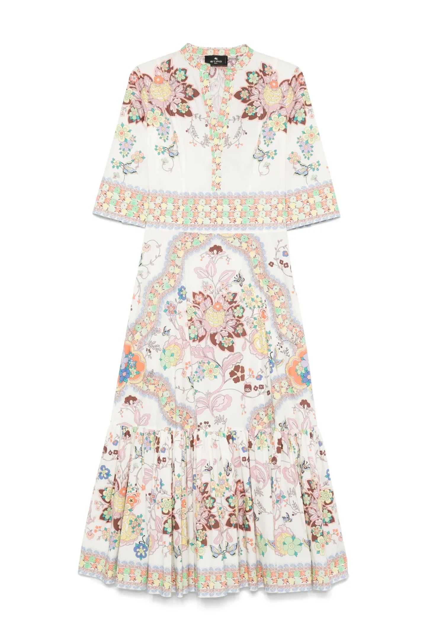 Gathered Floral Print Midi Dress