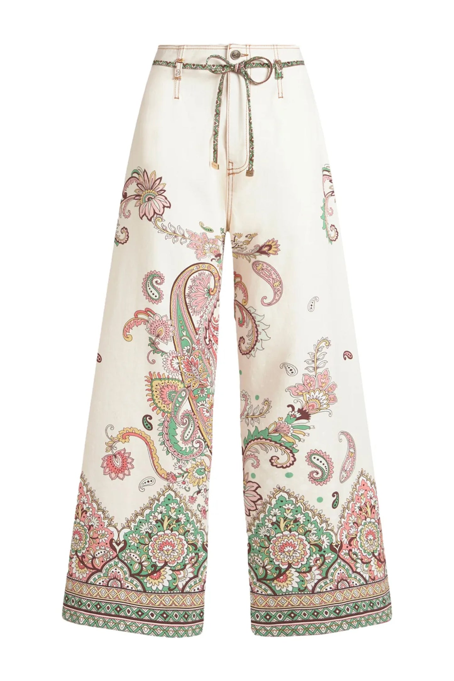 Belted Printed Wide Leg Jean