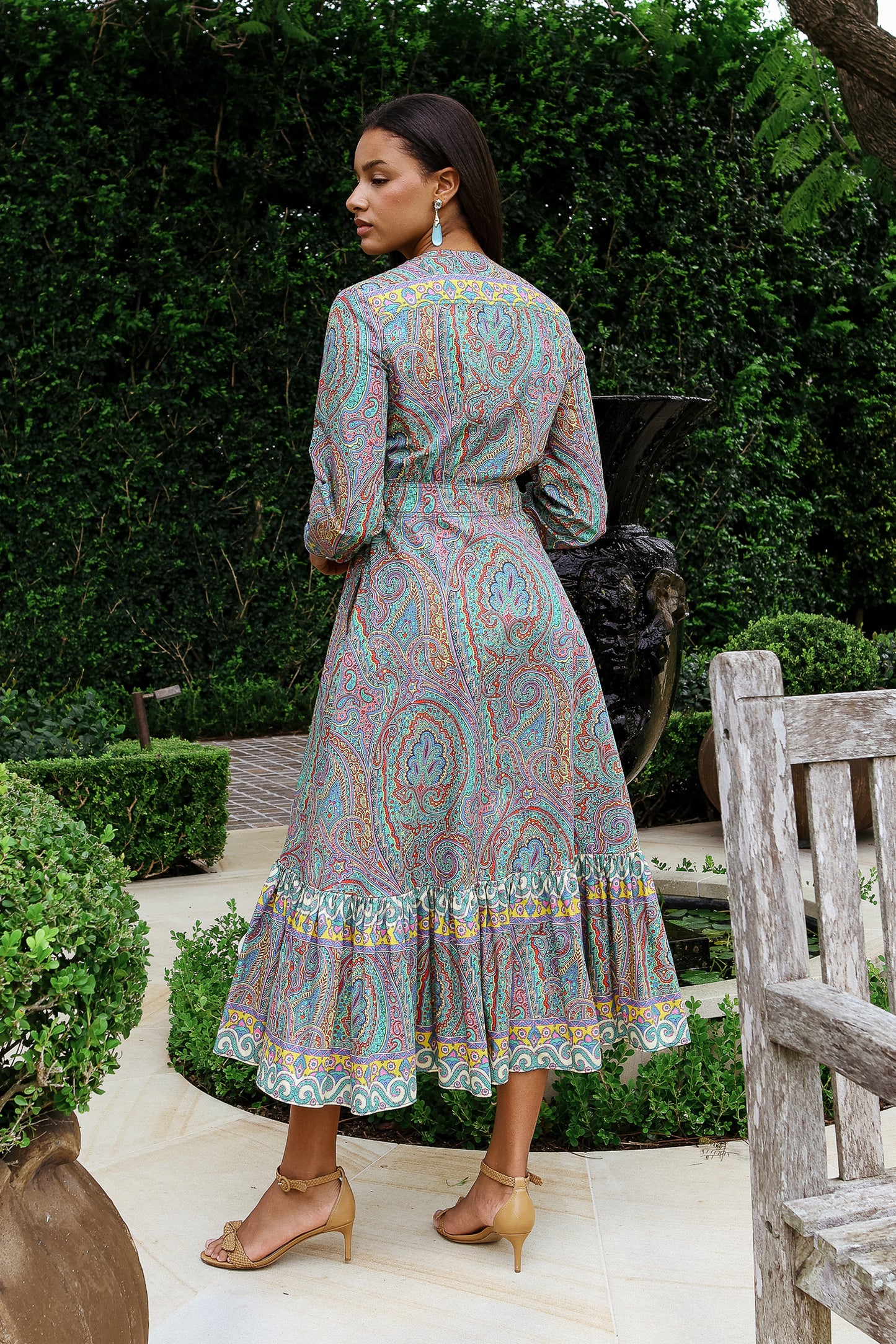 Printed Long Sleeve Midi Dress