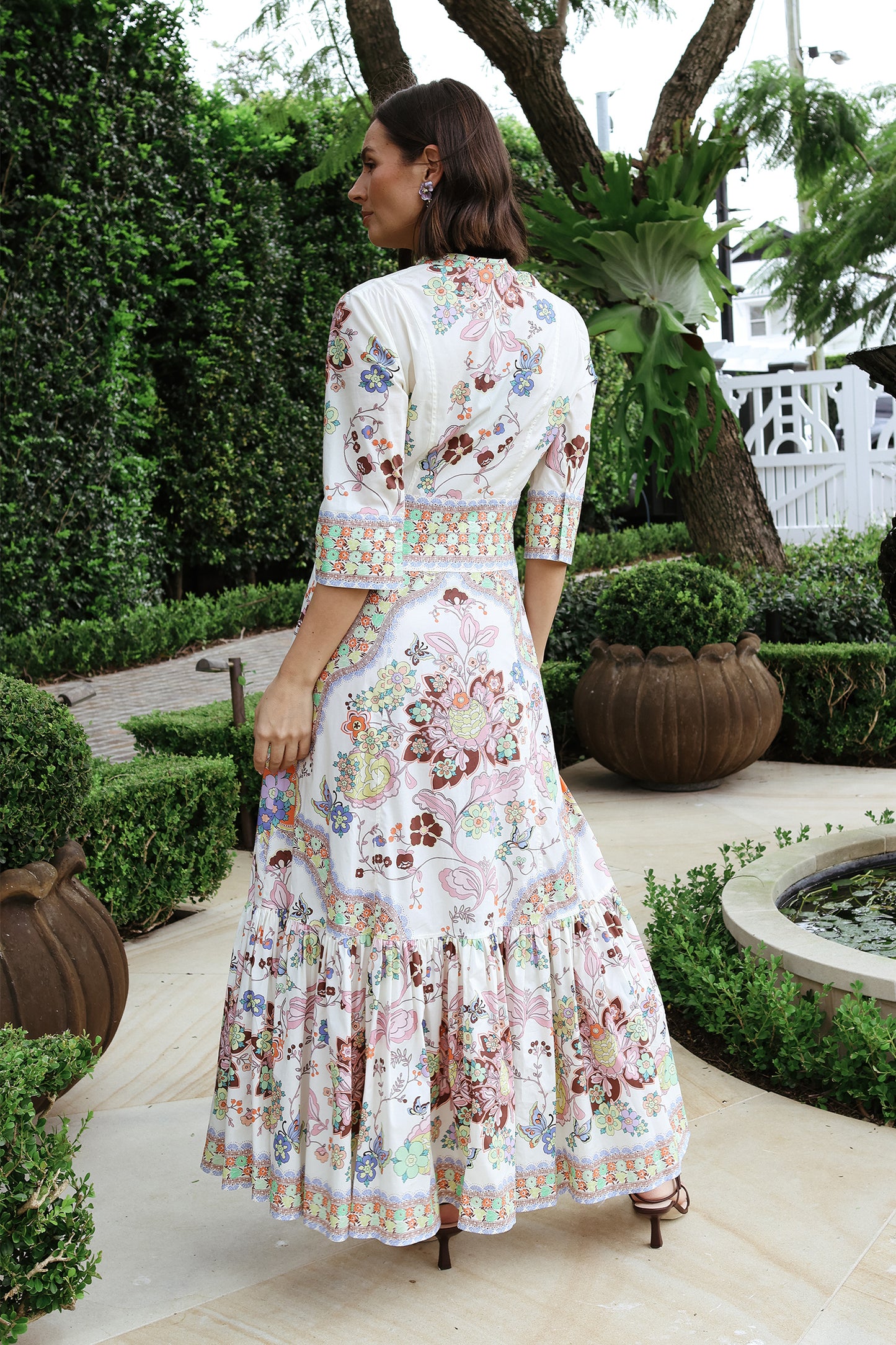 Gathered Floral Print Midi Dress