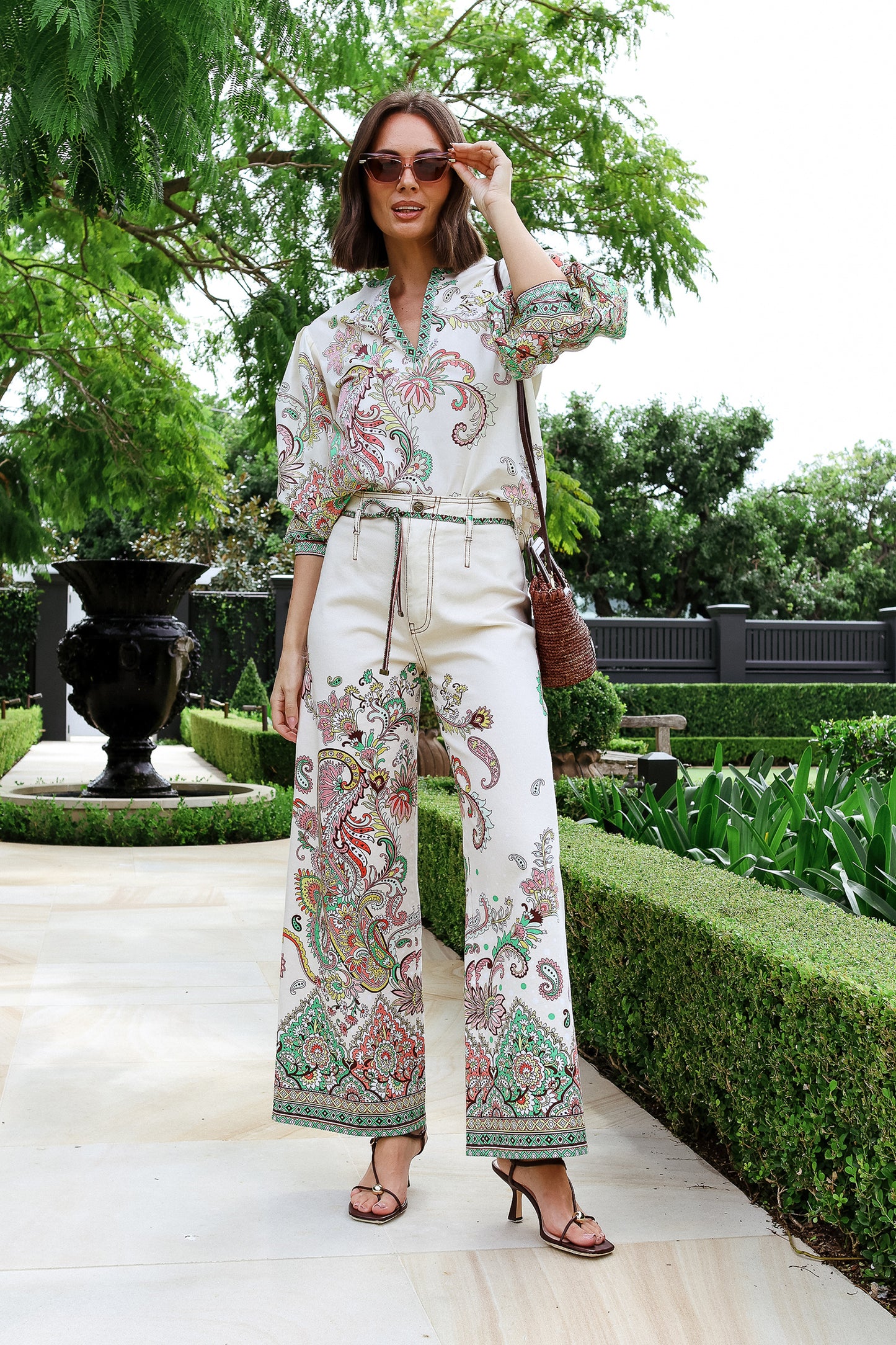 Belted Printed Wide Leg Jean