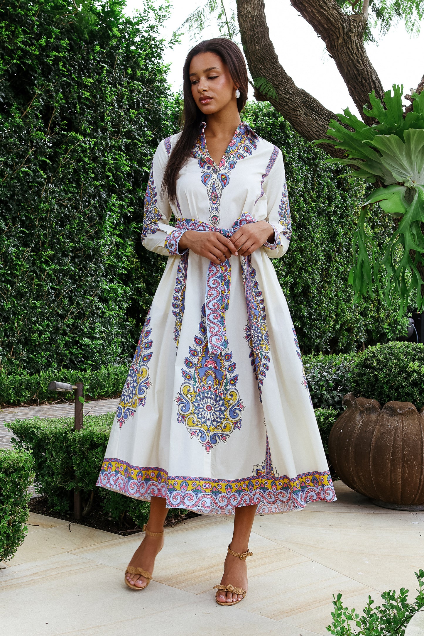 Printed Cotton Blend Shirt Dress