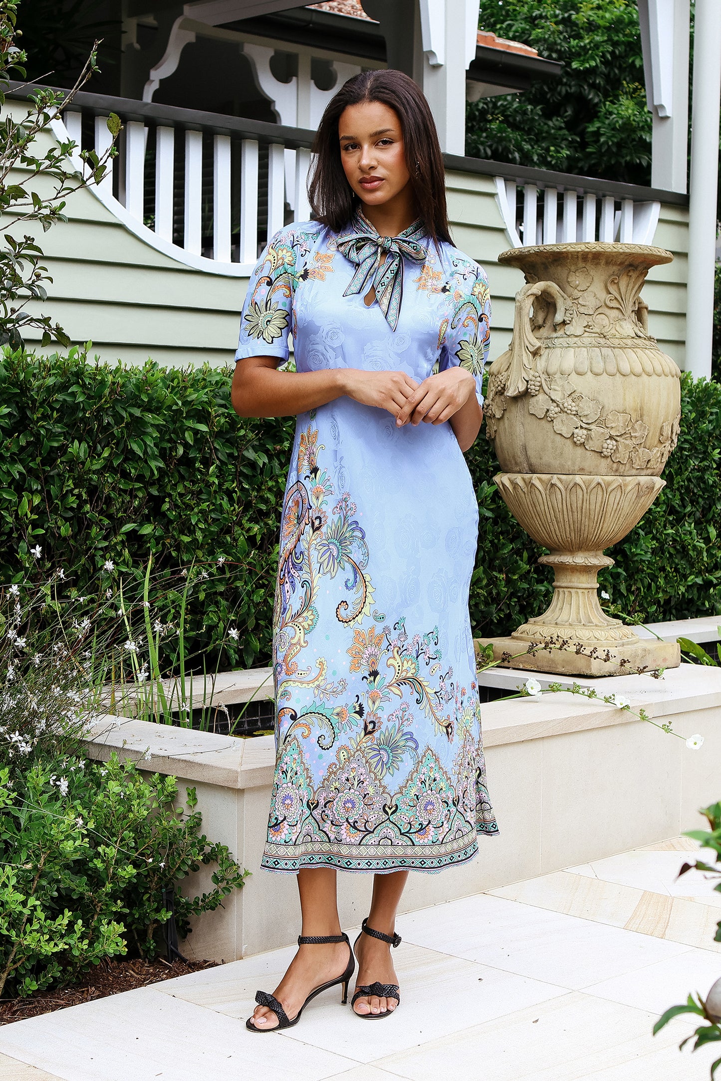 Paisley Satin Midi Dress