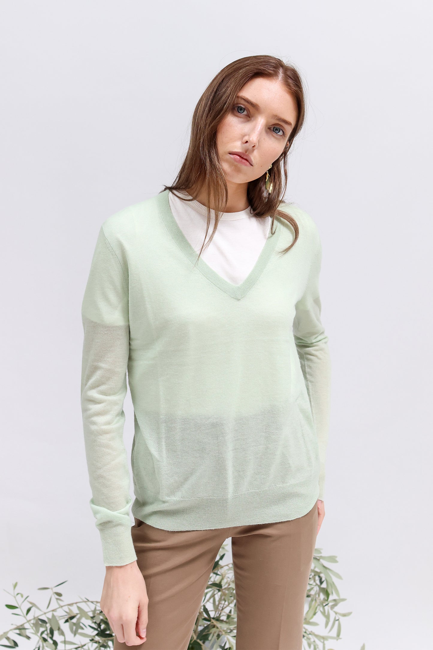 V-Neck L/SLV Cashair Top