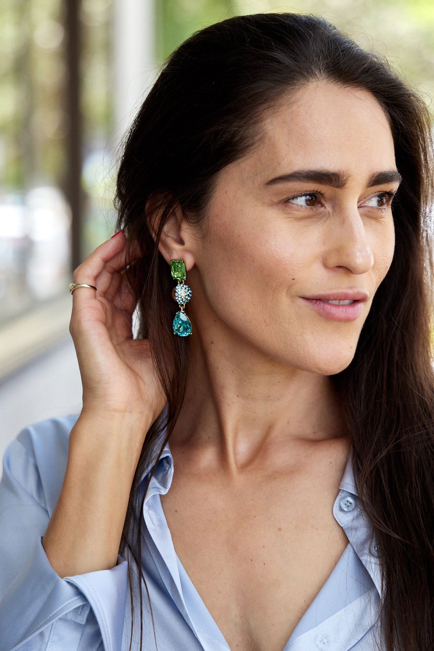 Half Pave Chandelier Earring