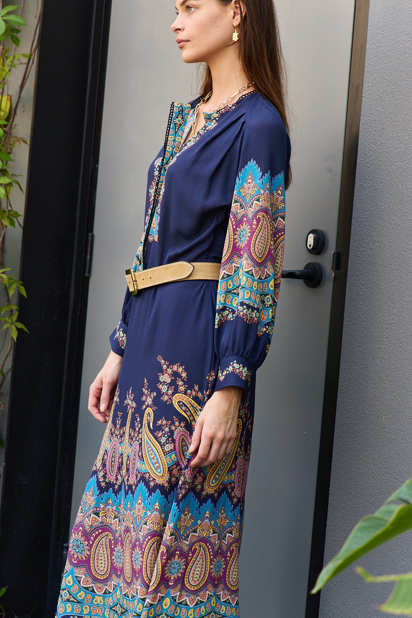 Placed Paisley L/S Midi Dress