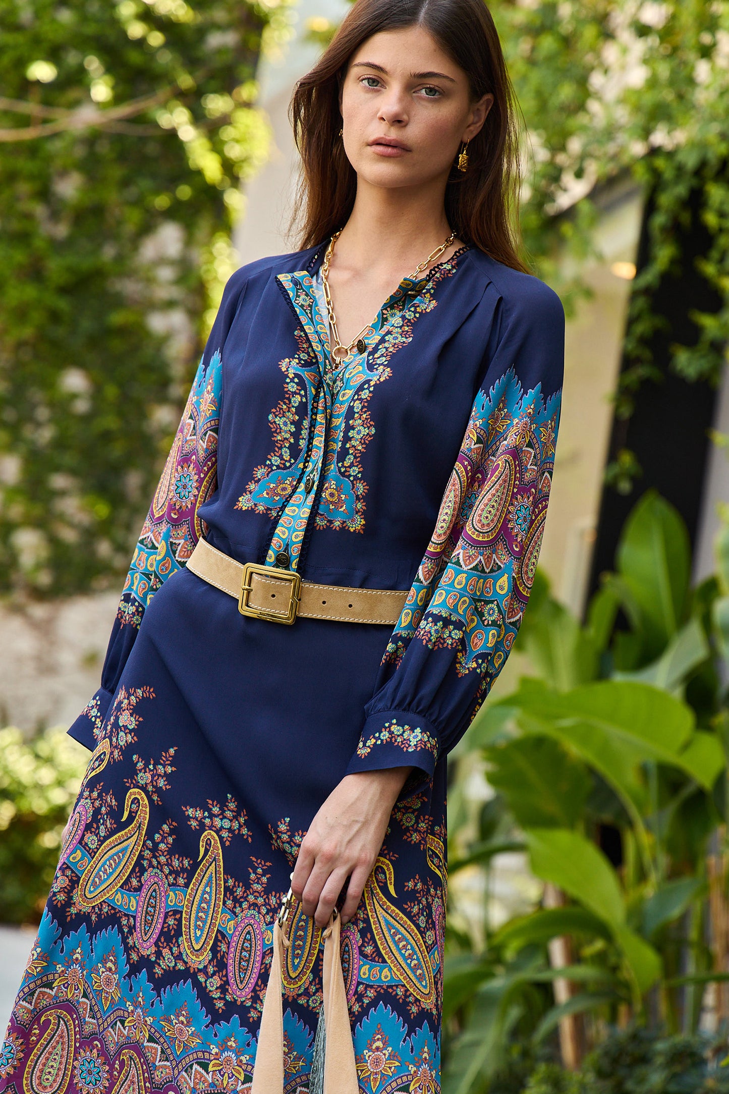 Placed Paisley L/S Midi Dress