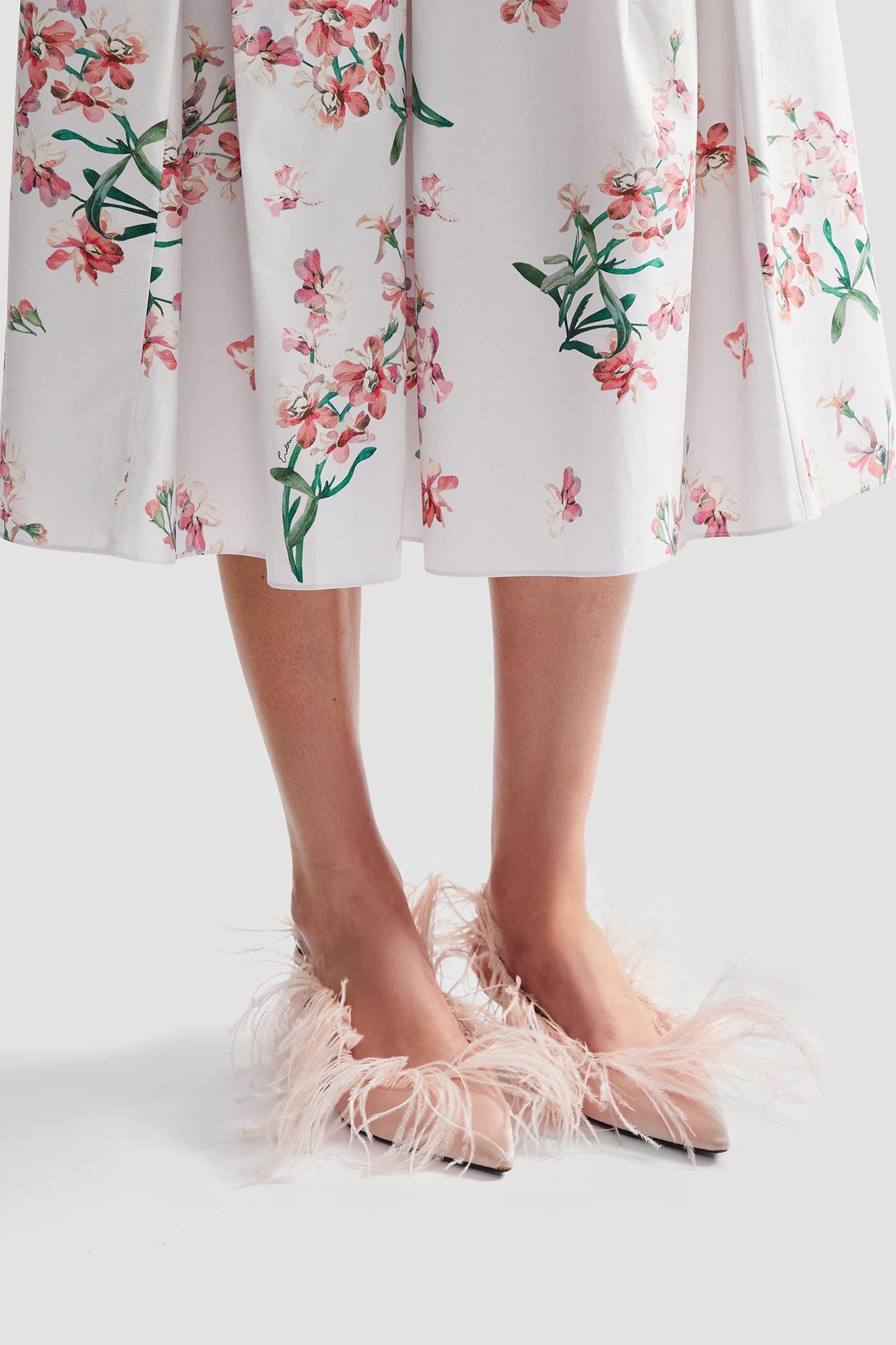 Floral Cotton Midi Pleated Skirt