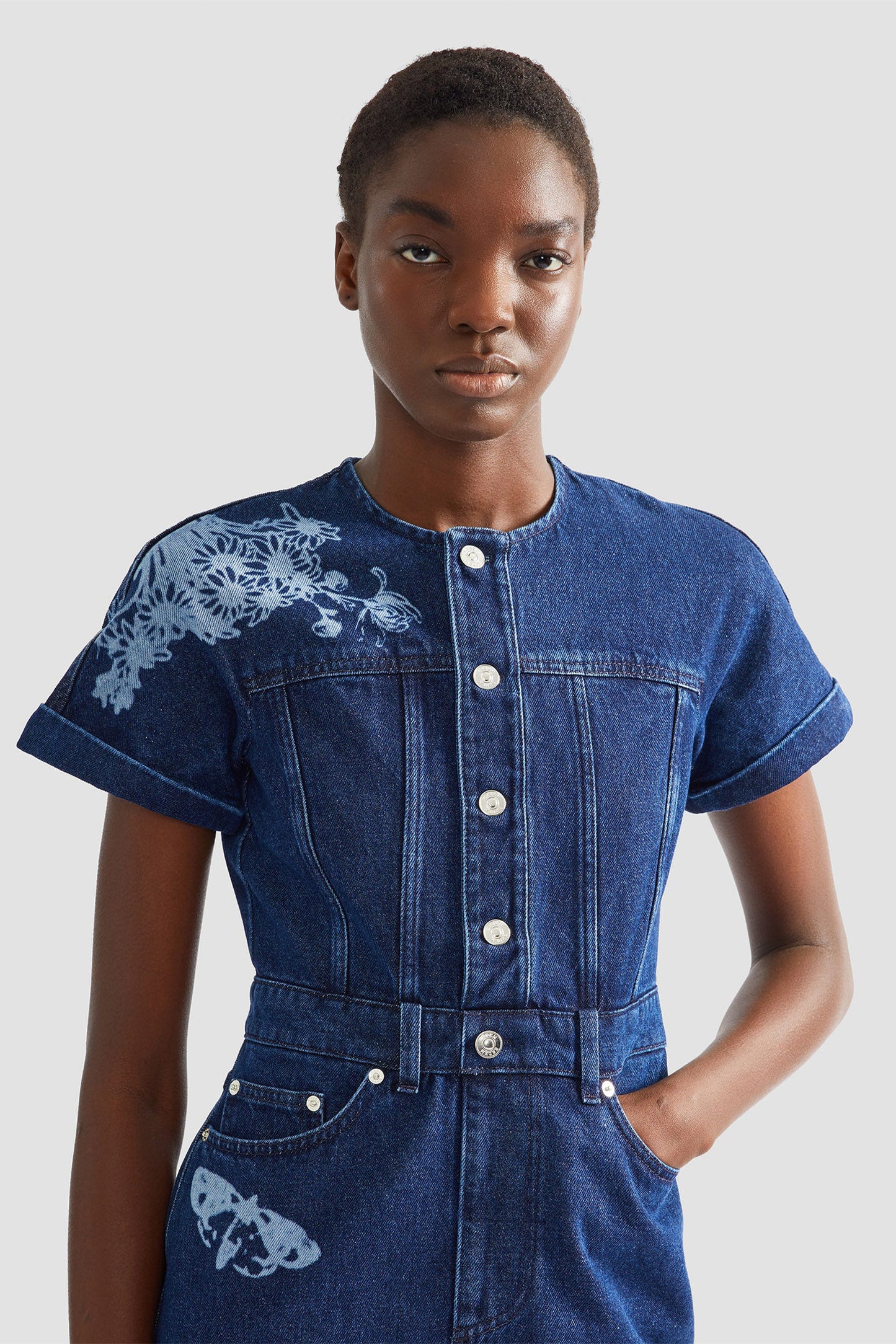 Indigo Denim Short Sleeve Midi Dress