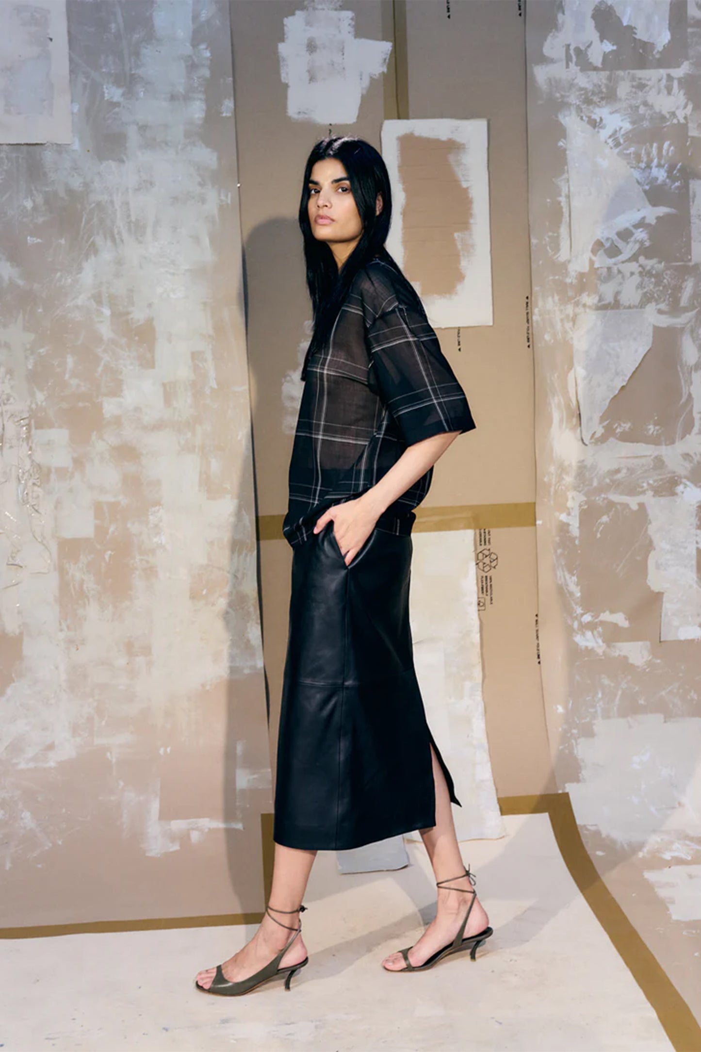 Sheer Wool Guaze Check Easy T