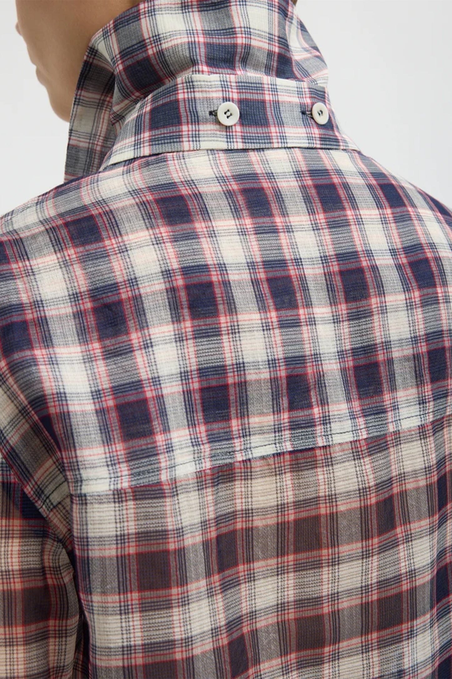 Silk Cotton Plaid Blouse with Removable Tie
