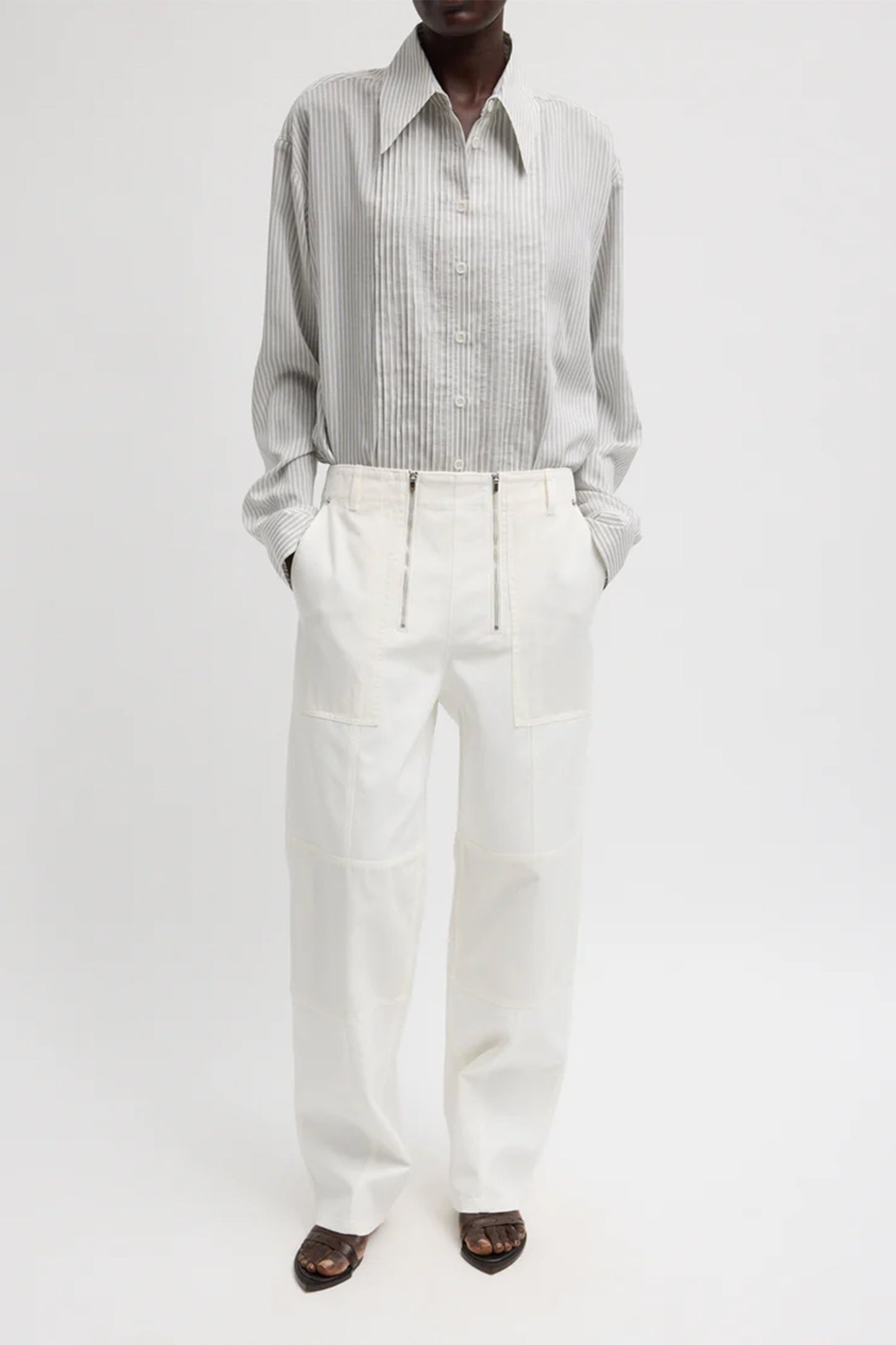 Ultra Light Silk Tencel Striped Pintuck Shirt