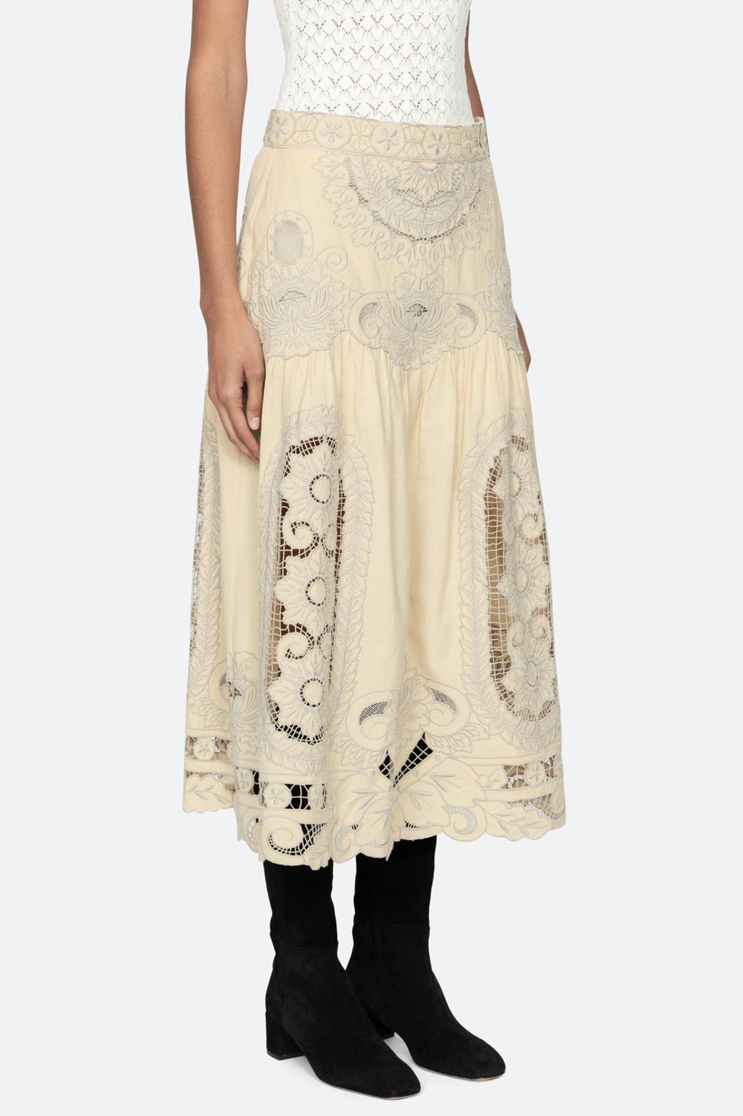 Ceci Embroidery Midi Skirt