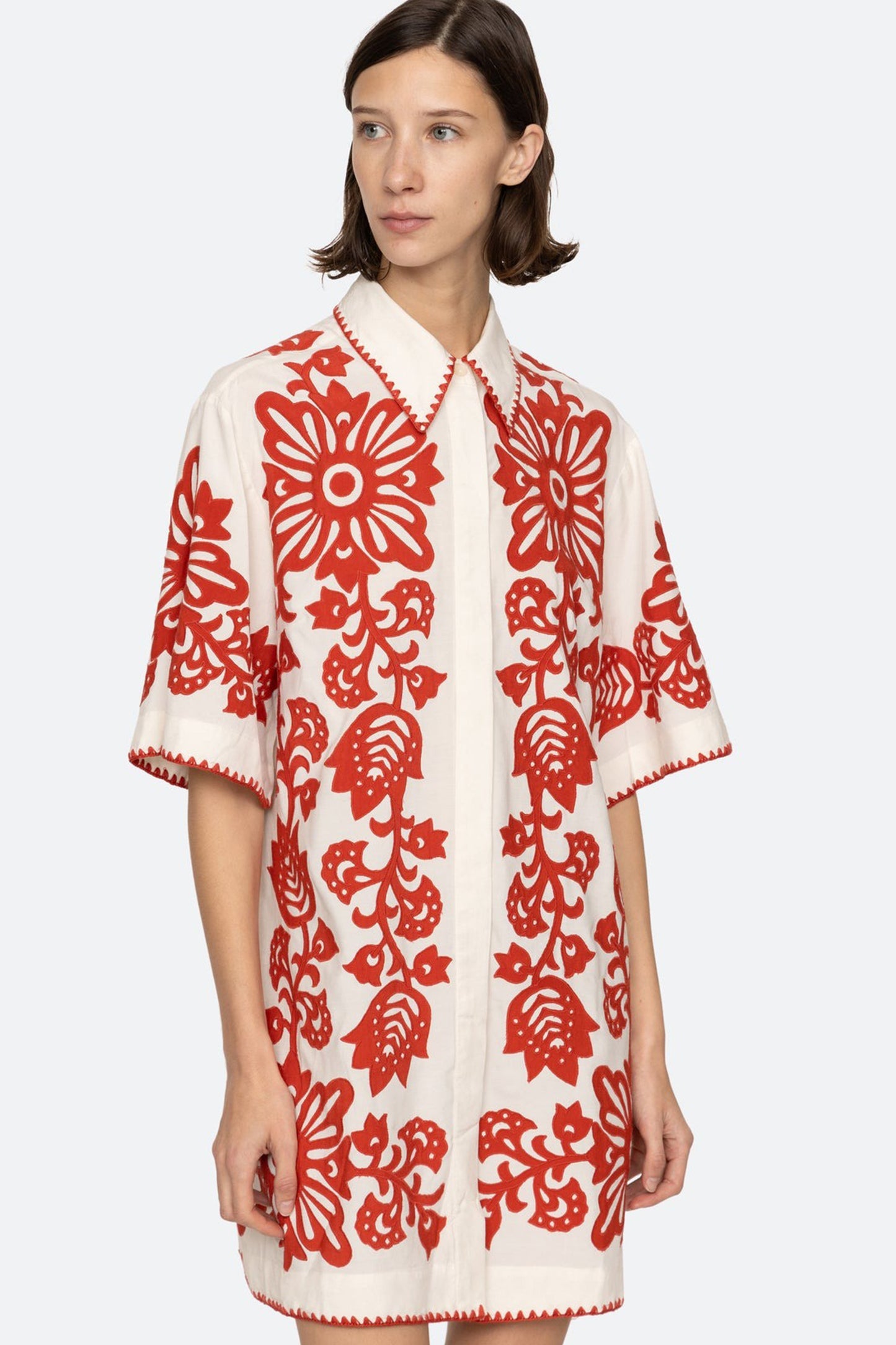 Liliana Applique Mini S/SLV Shirt Dress
