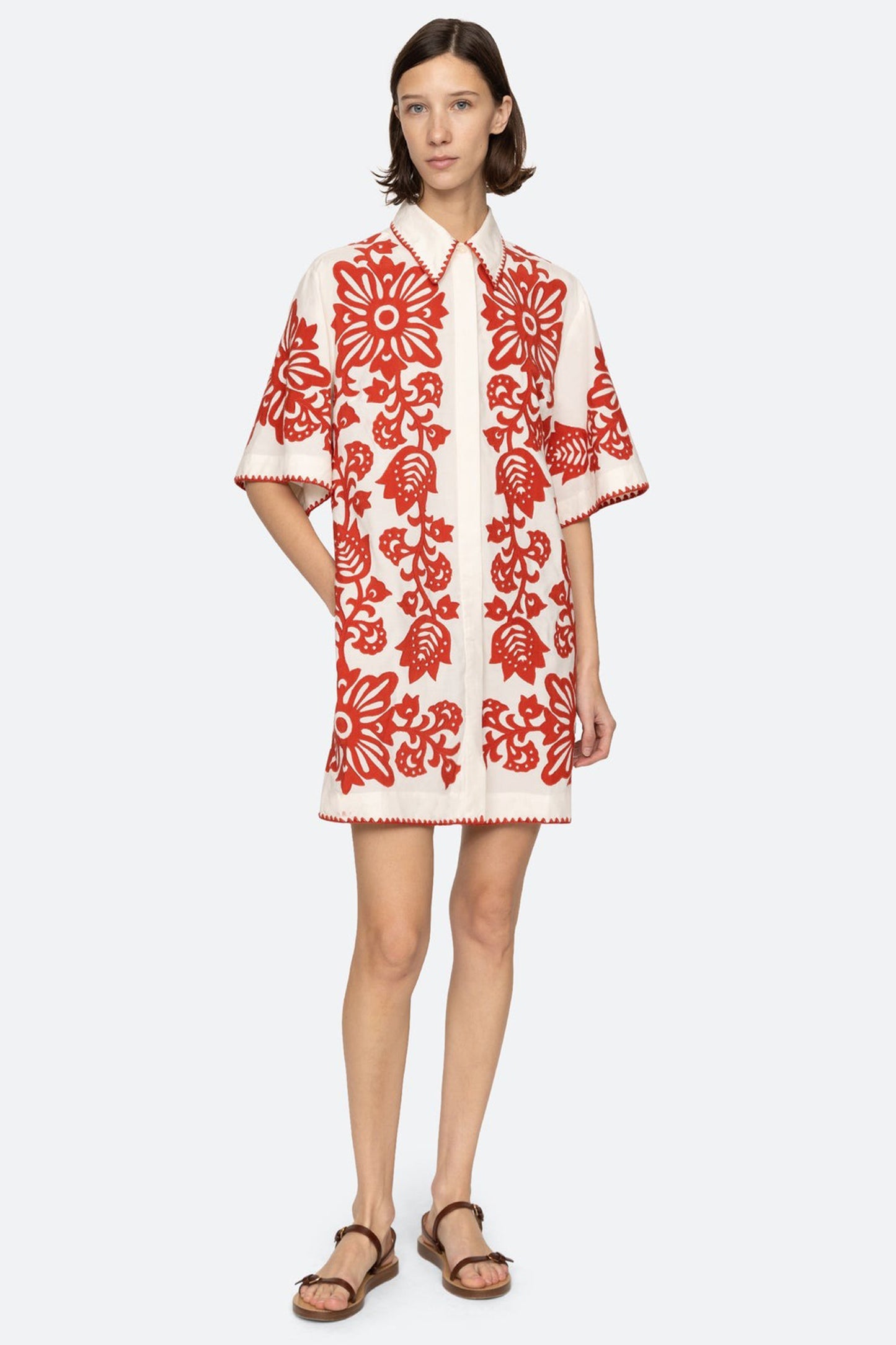 Liliana Applique Mini S/SLV Shirt Dress