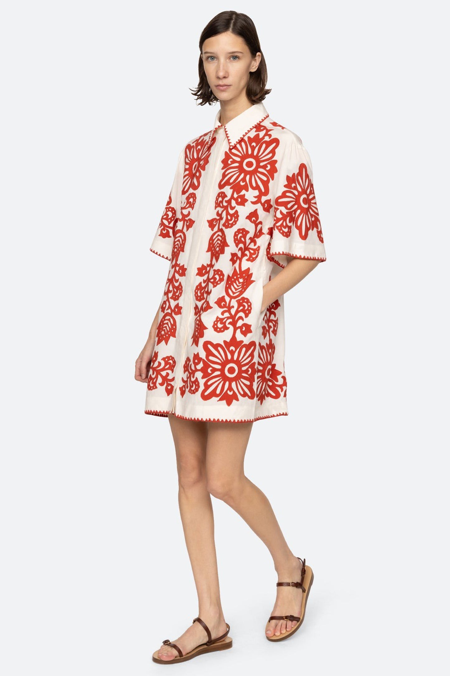 Liliana Applique Mini S/SLV Shirt Dress
