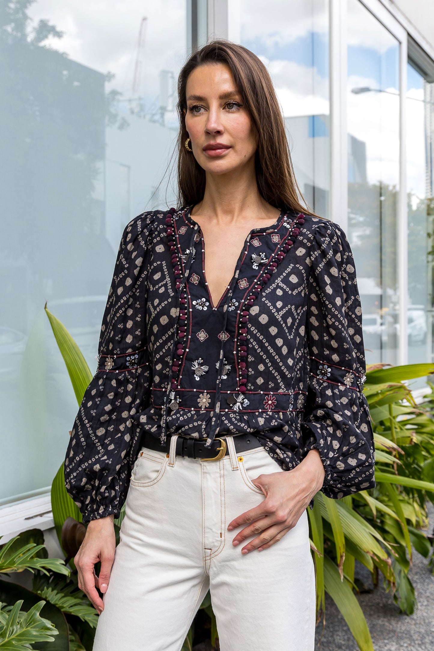 Maja Embroidery L/SLV Top