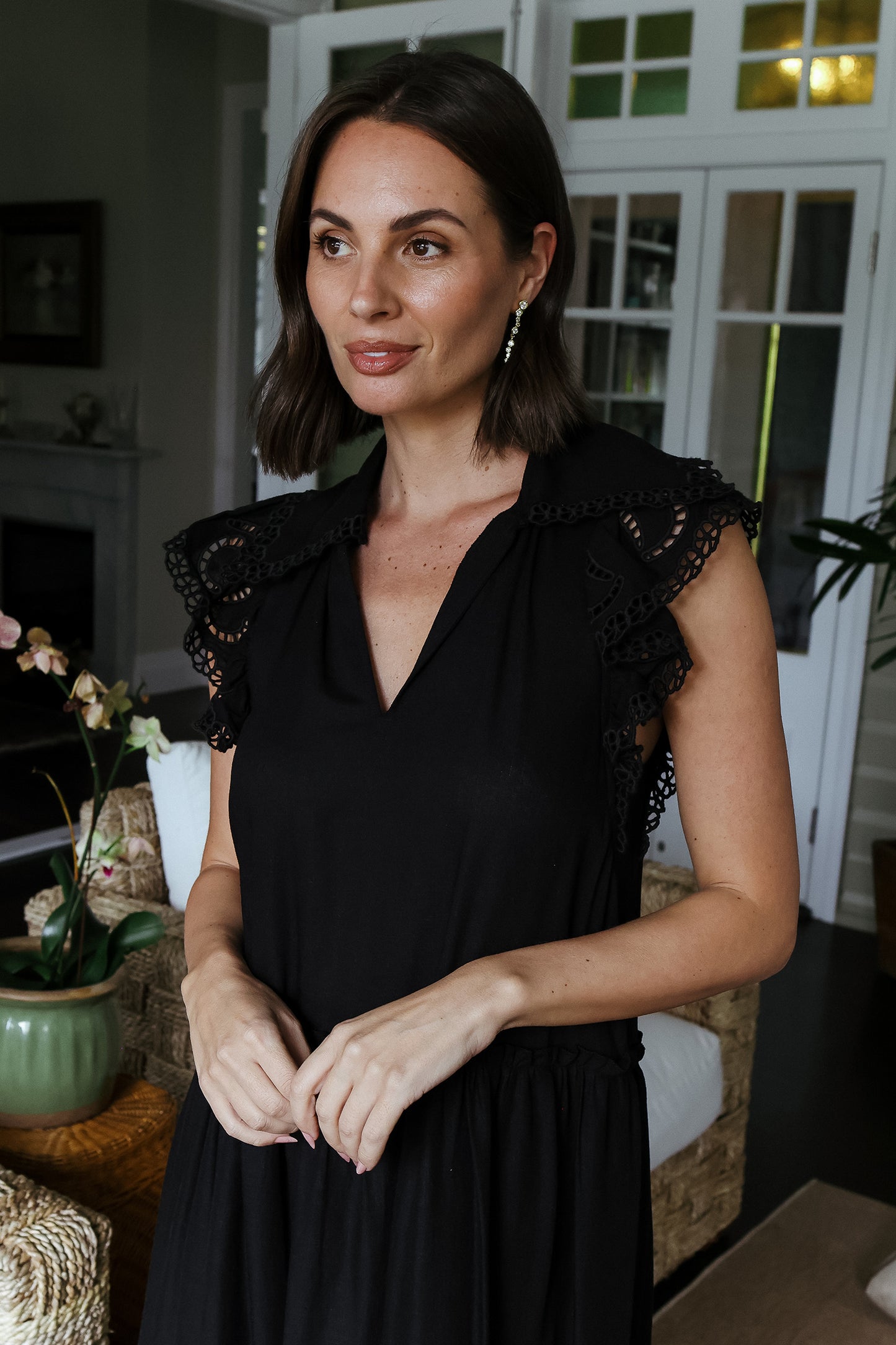 Marja Embroidery Flutter Sleeve Dress