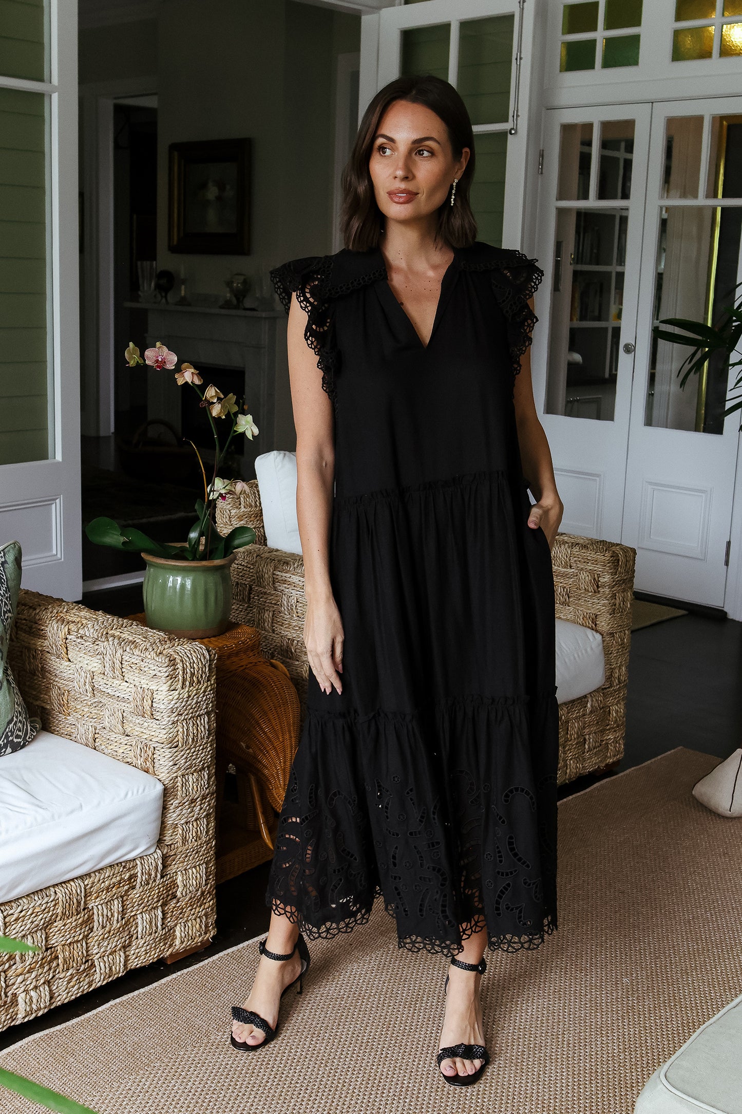 Marja Embroidery Flutter Sleeve Dress