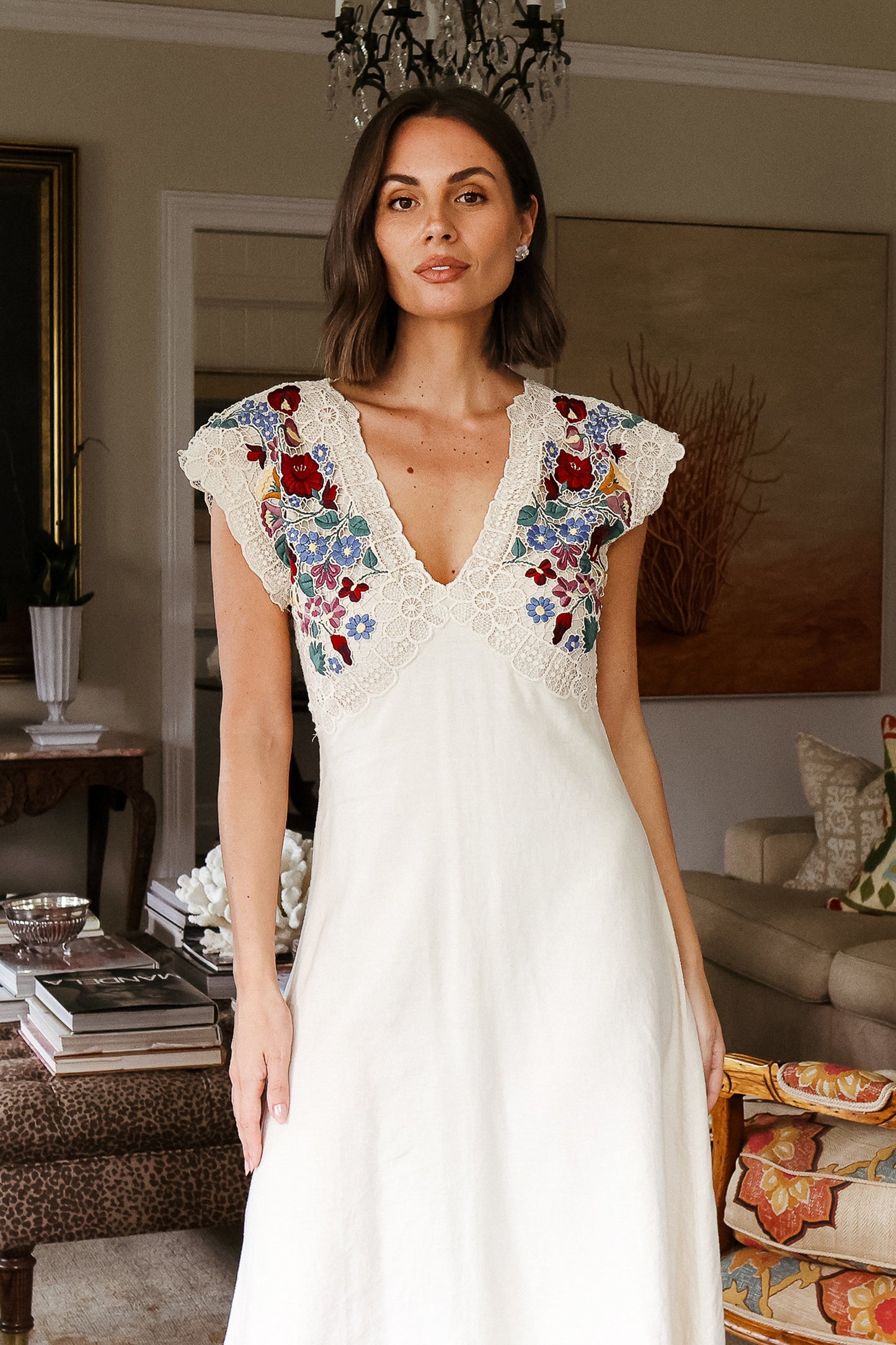 Katherine Embroidery V-Neck Dress