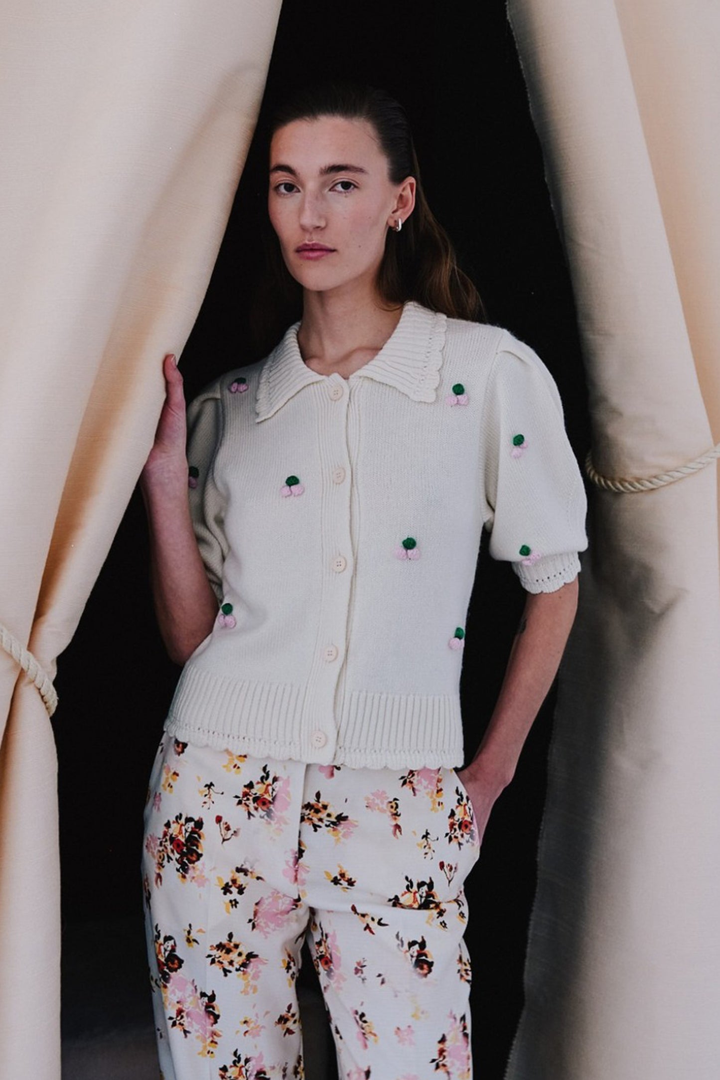 Bubble Knit Polo Cardigan