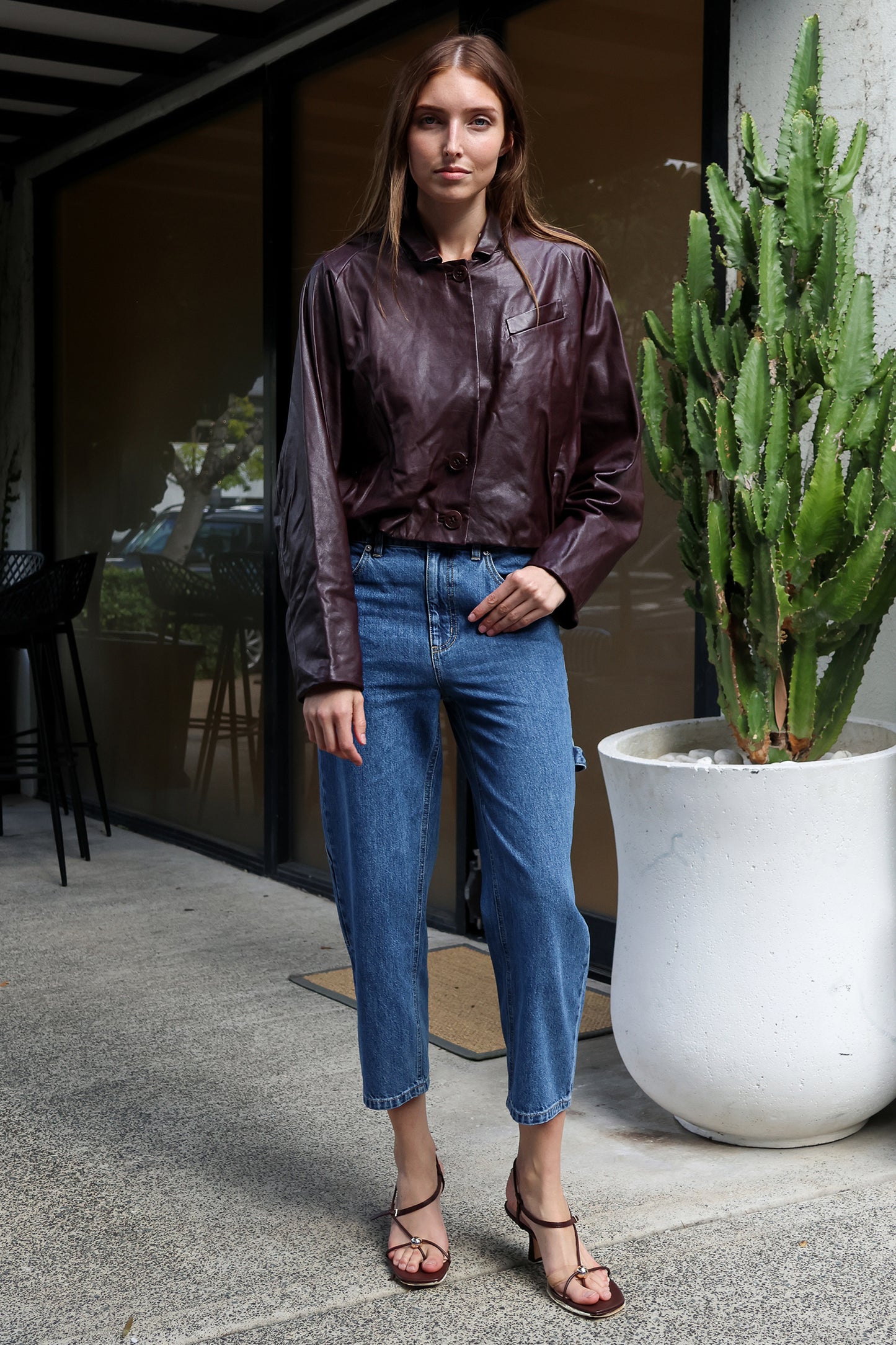 Leather Raglan Sleeve Blazer