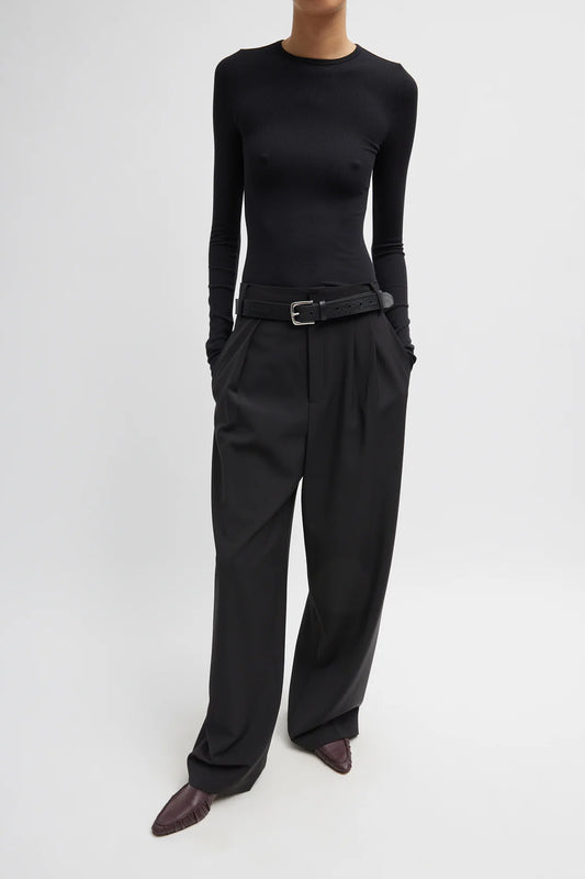 Circular Ribbed Crewneck Pullover Top