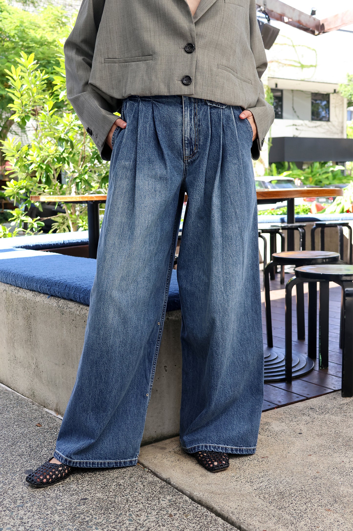 Spring Denim Triple Pleat Pant