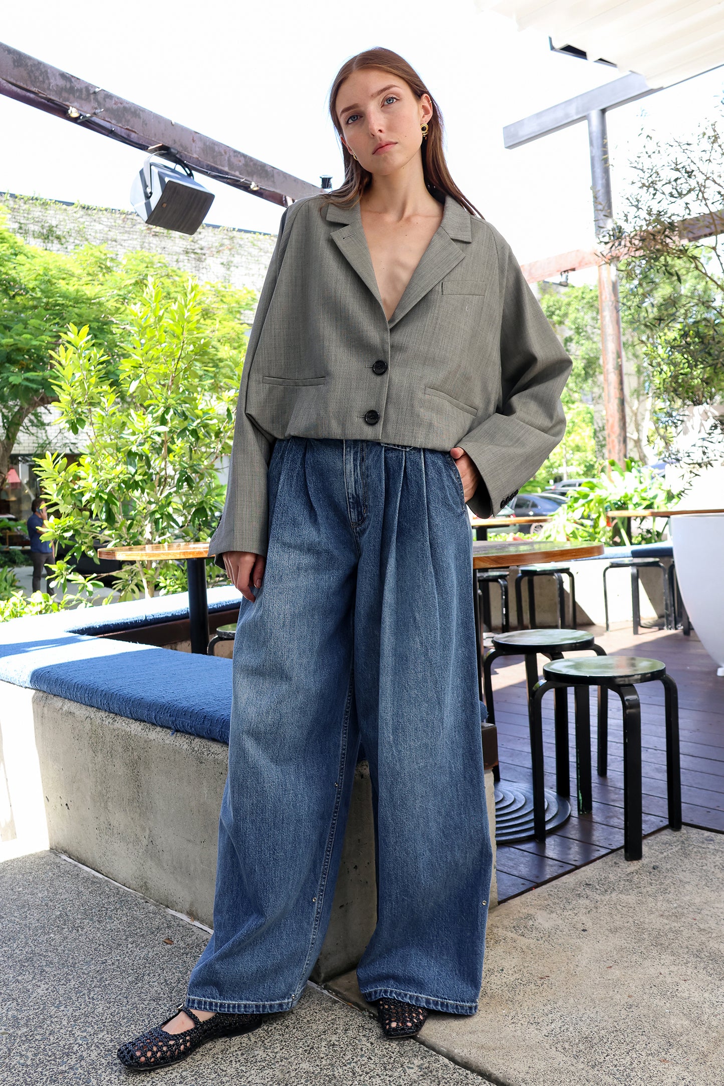 Spring Denim Triple Pleat Pant