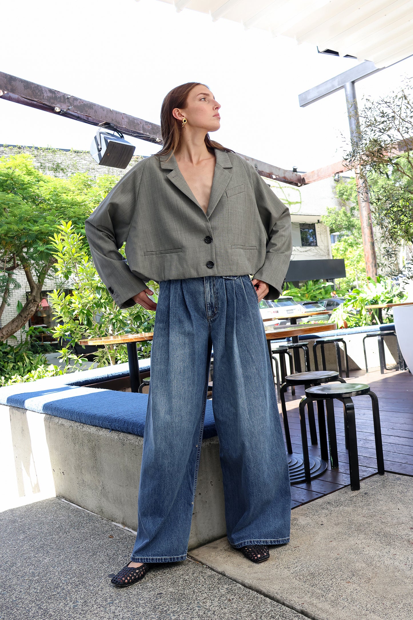 Spring Denim Triple Pleat Pant