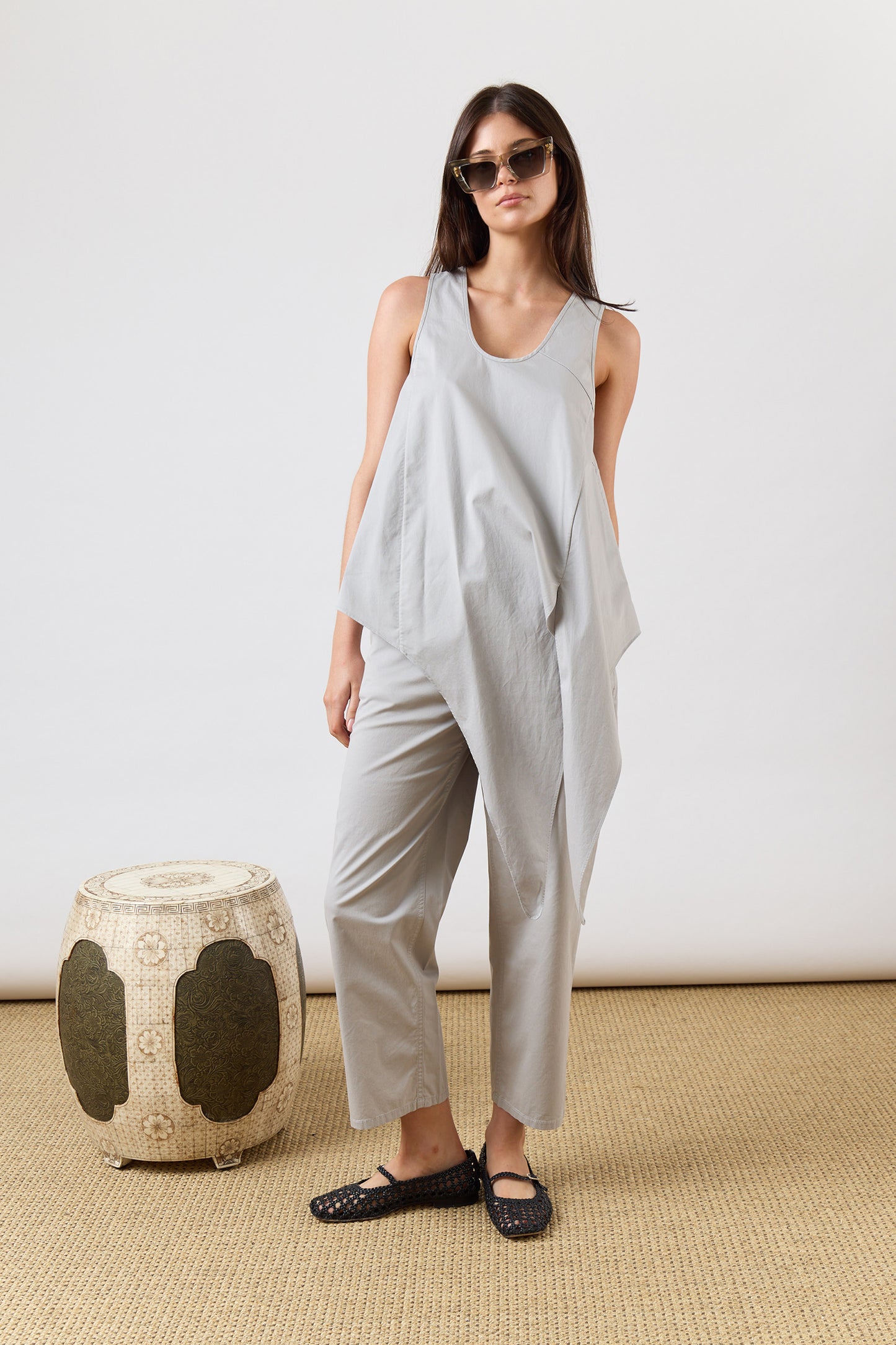 Garment Dyed Silky Cotton Cropped Slouchy Cargo Jean