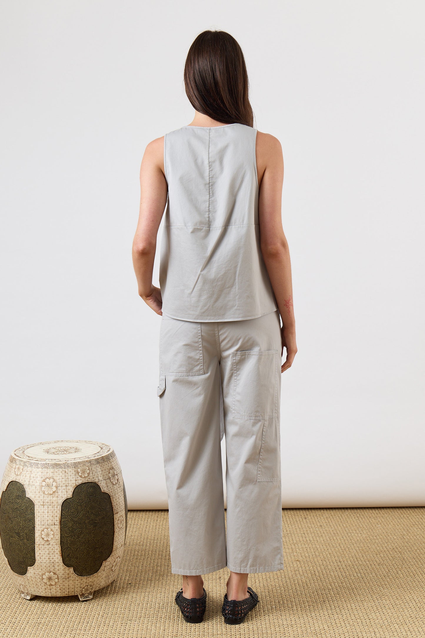 Garment Dyed Silky Cotton Cropped Slouchy Cargo Jean