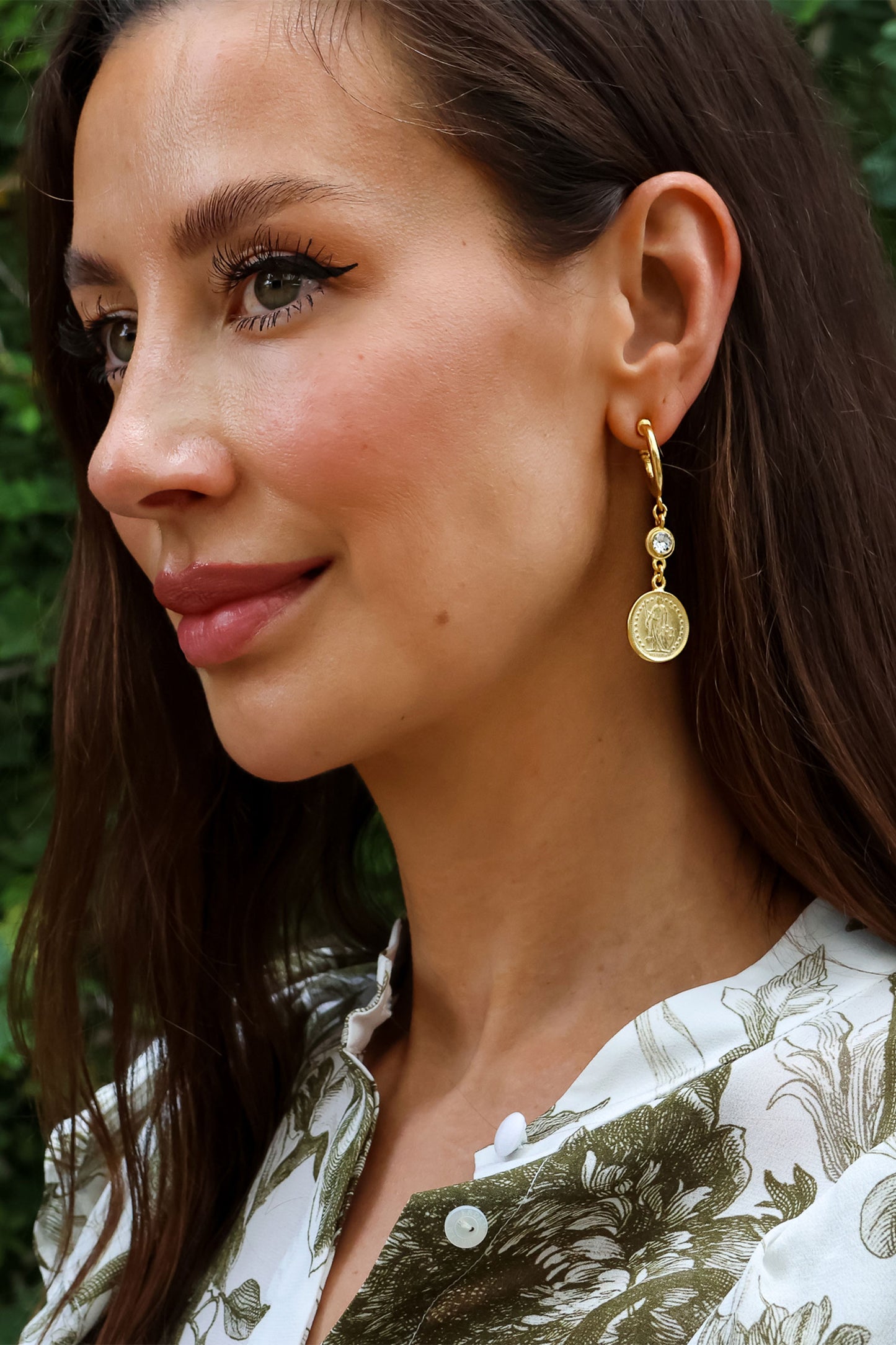 Crystal Coin Hoop Earring
