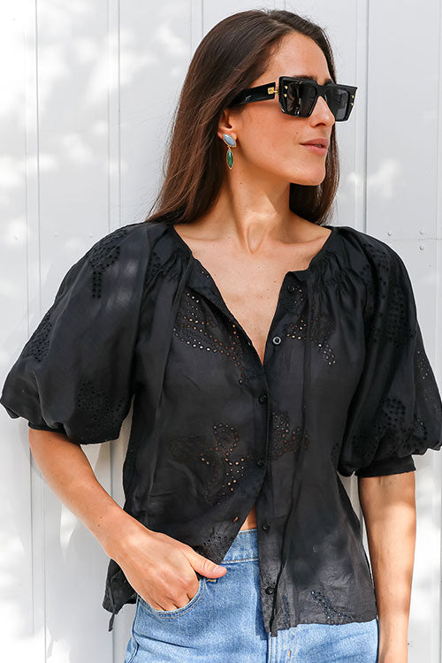 Eyelet Puff Sleeve Shirt - FINAL SALE
