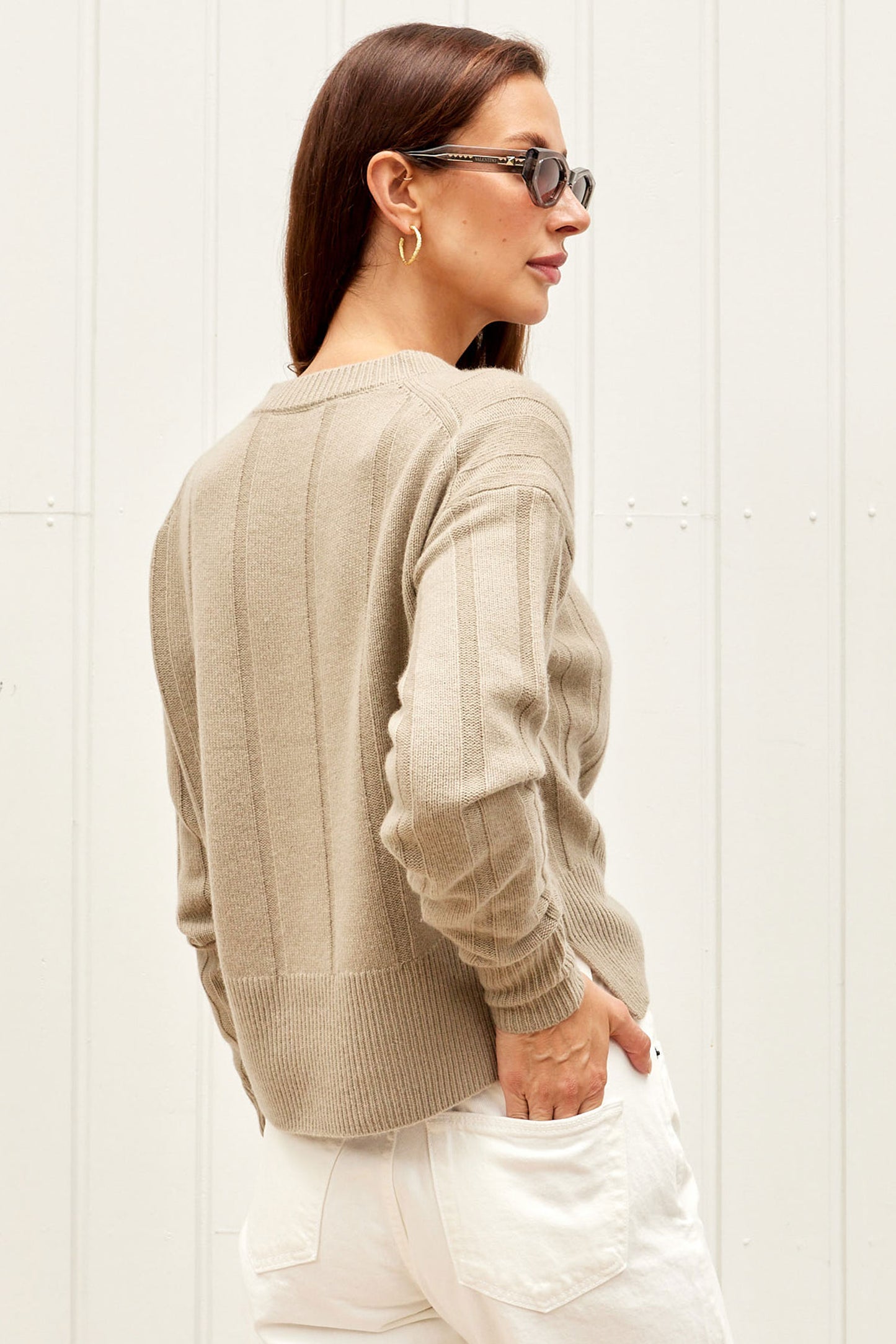 Round Neck Ribbed Cashmere Sweater