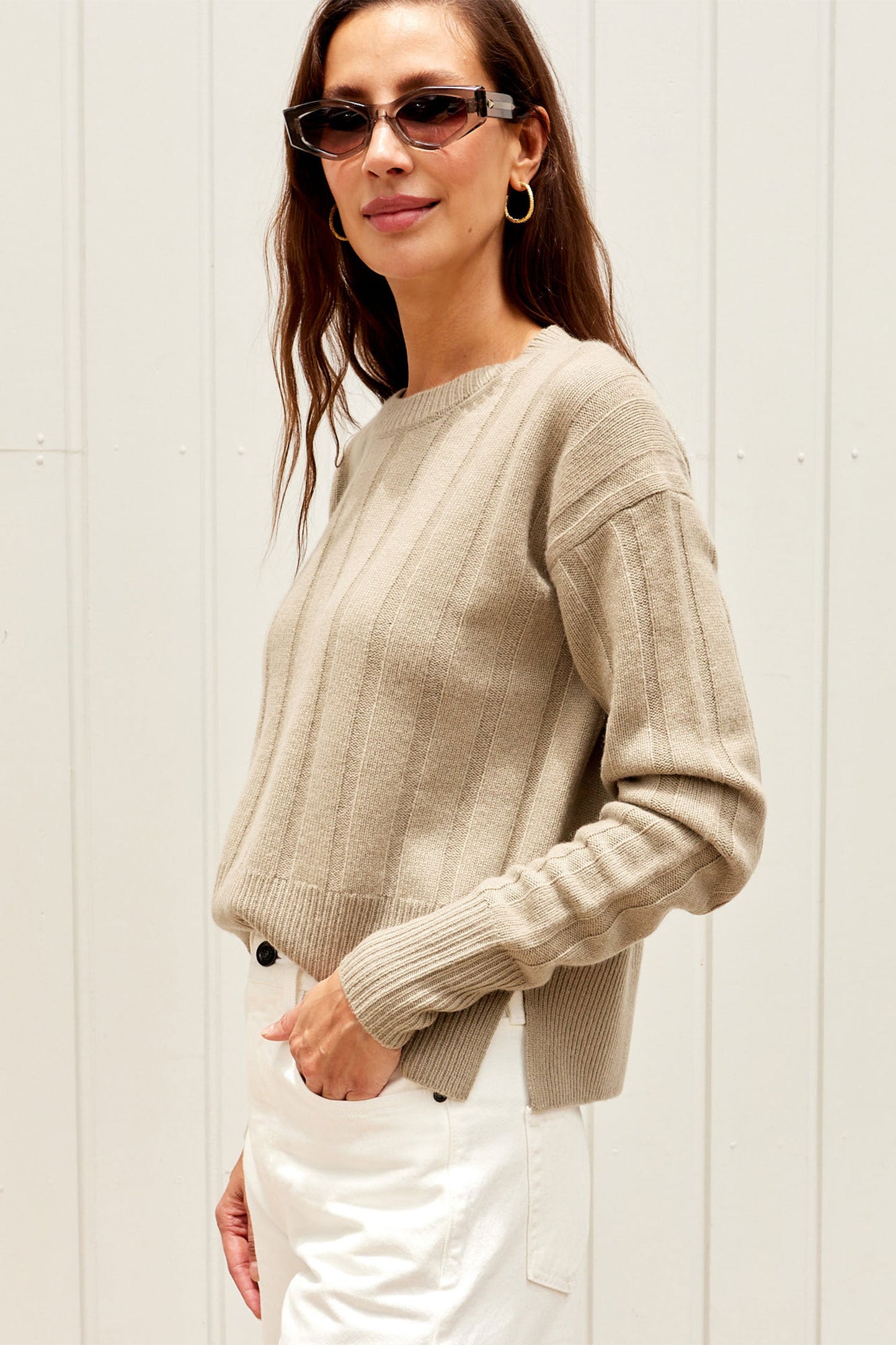 Round Neck Ribbed Cashmere Sweater