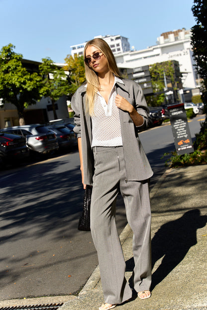Structured Wool Zip Front Trouser