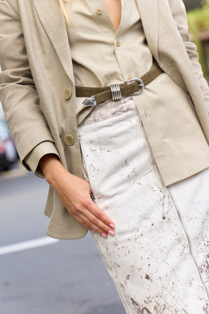 Calcimin Denim Midi Trouser Zip Skirt - FINAL SALE