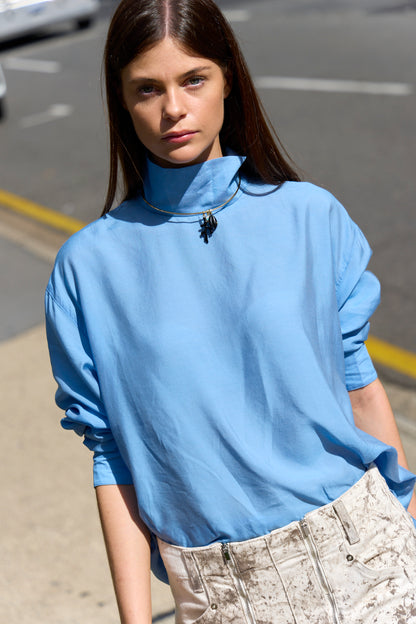Ultra Light Silk Tencel Funnel Neck Shirt
