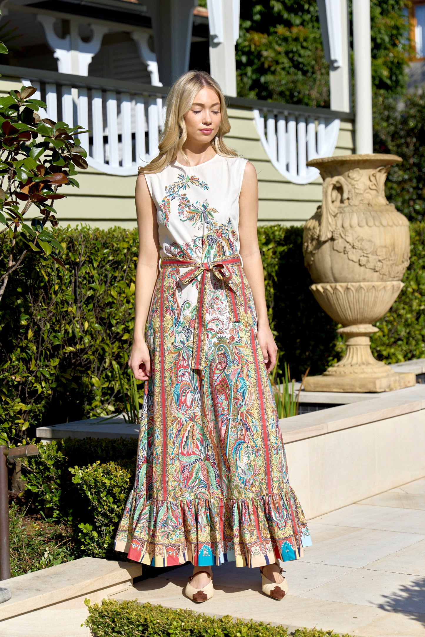Paisley Foliage Print Long Dress